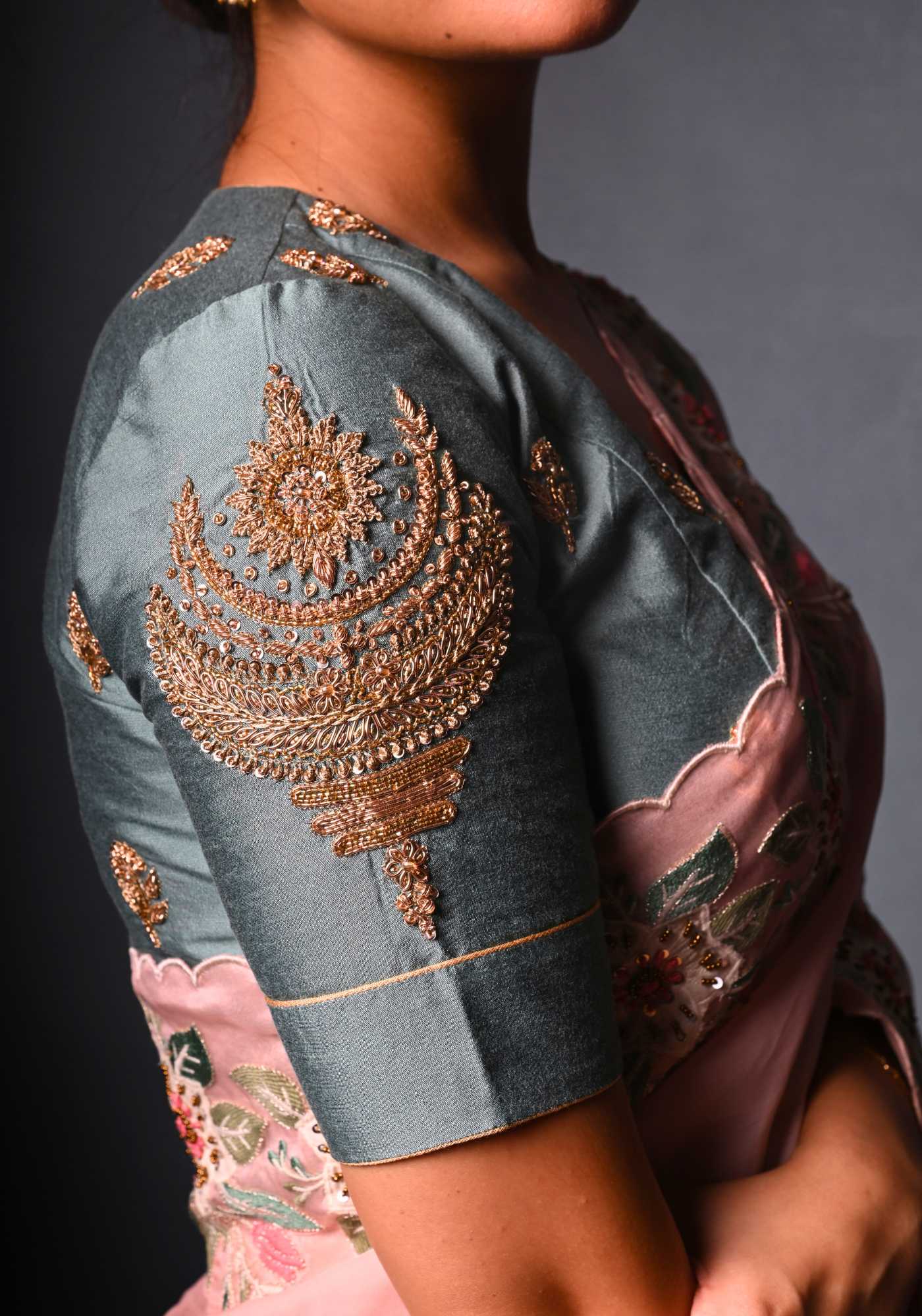 GREYISH GREEN CHANDRAKALA BLOUSE