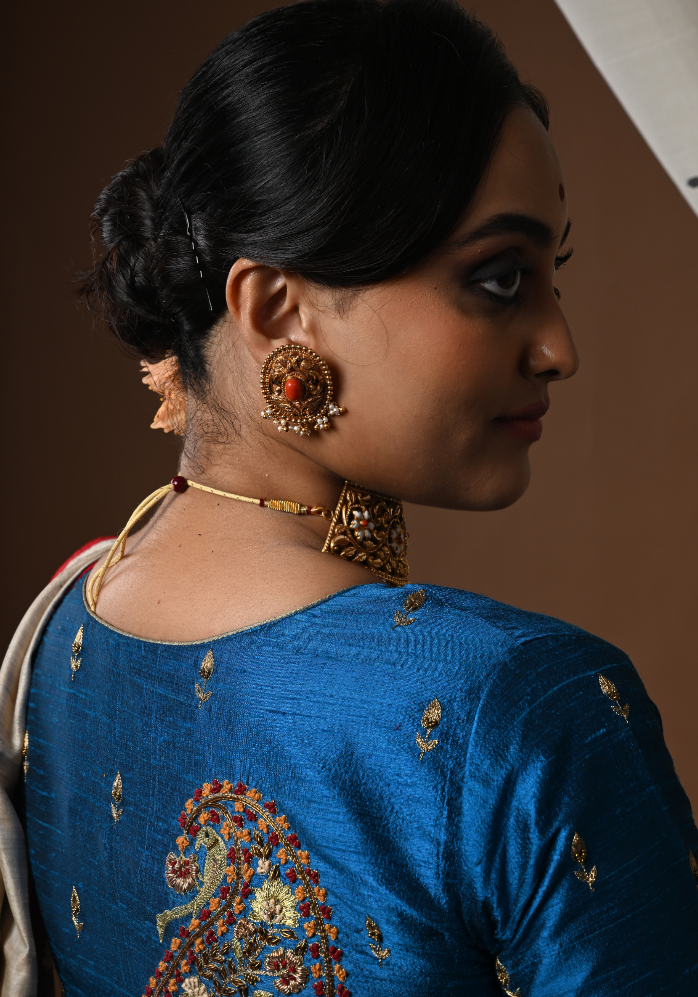 TURQUISE BIG BALUCHARI KOLKA BLOUSE