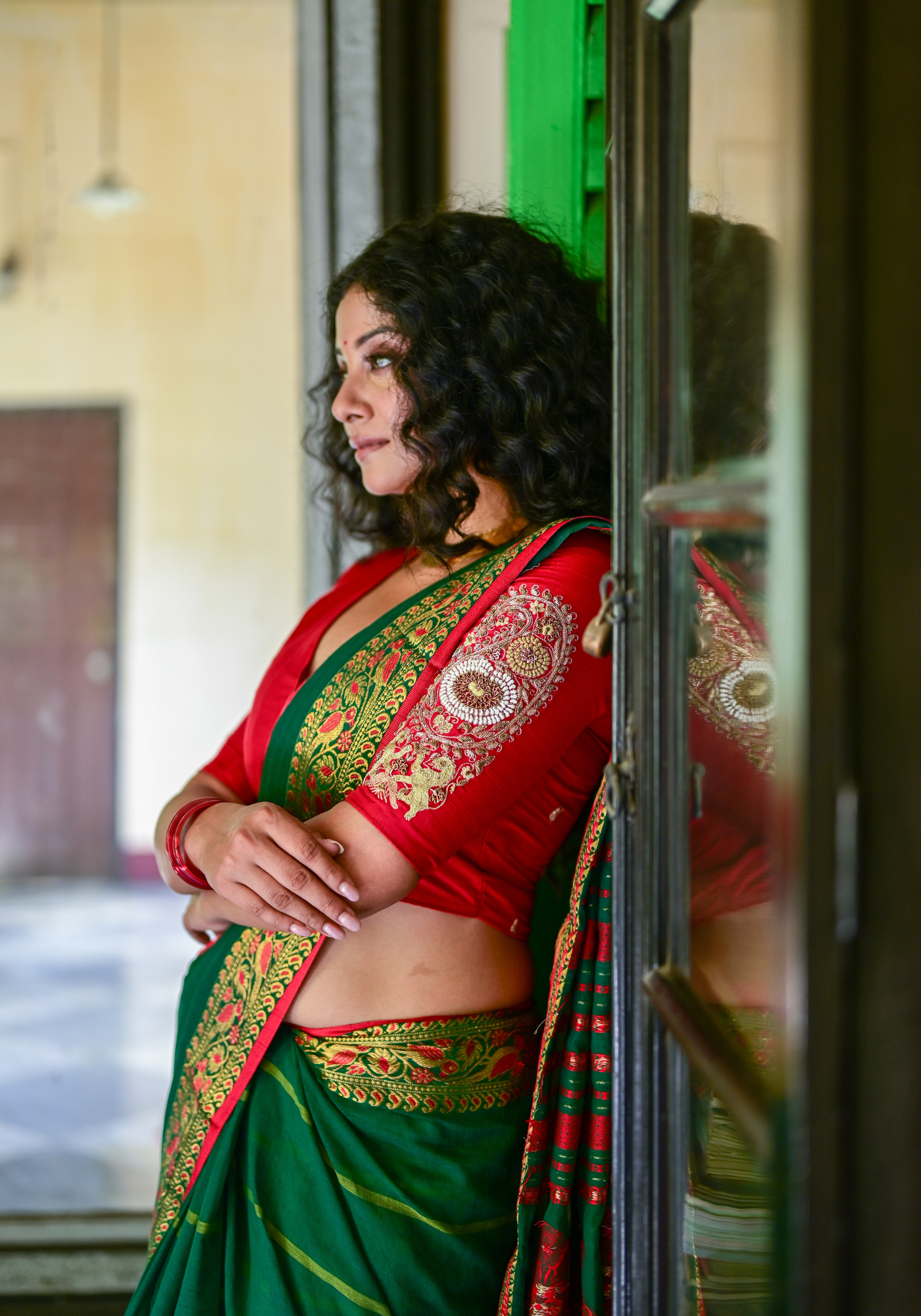 GREEN TIYA PAAR TANT SAREE