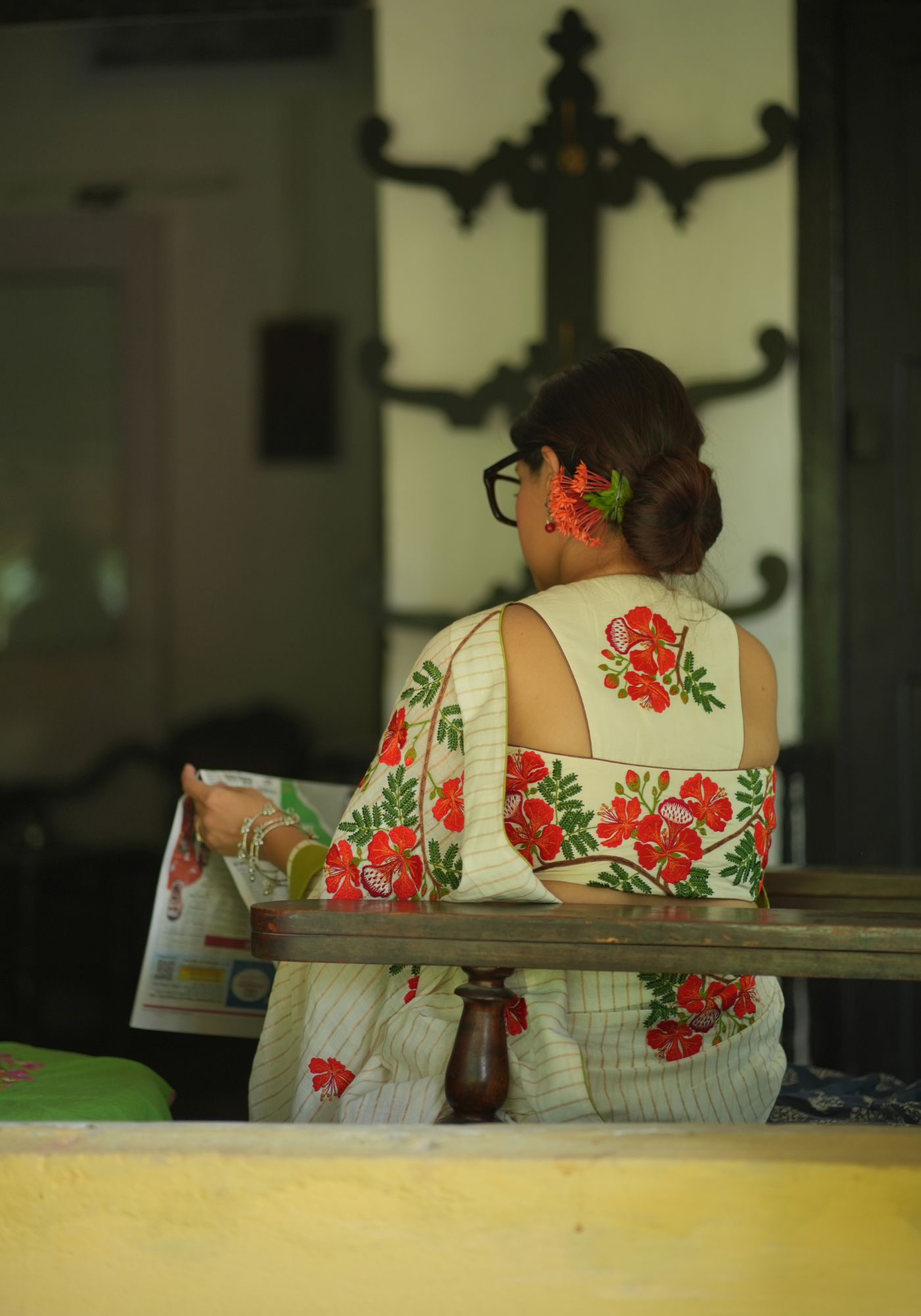 KRISHNACHURA CREAM RACERBACK BLOUSE