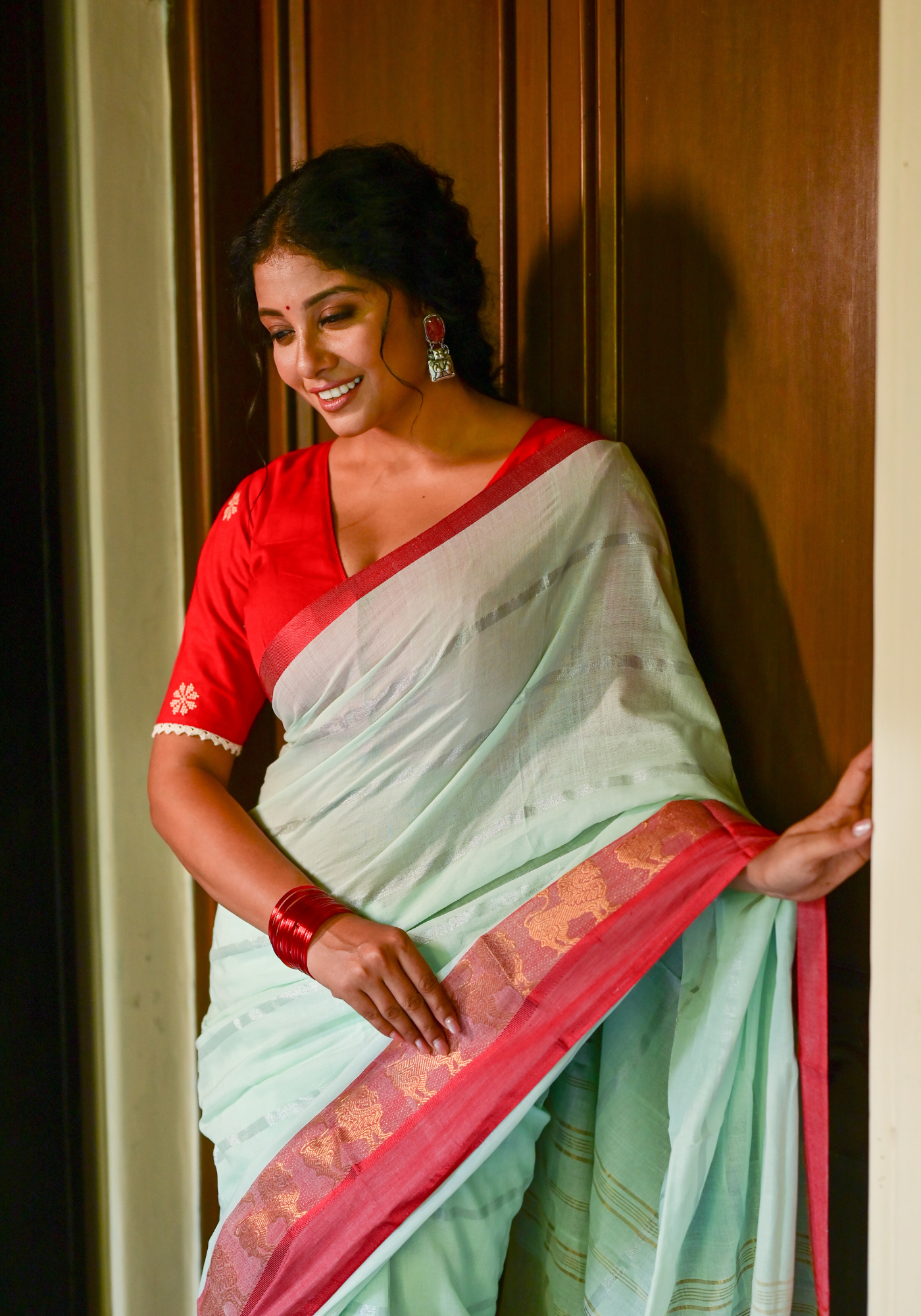 LION PAAR MINT BLUE TANT SAREE