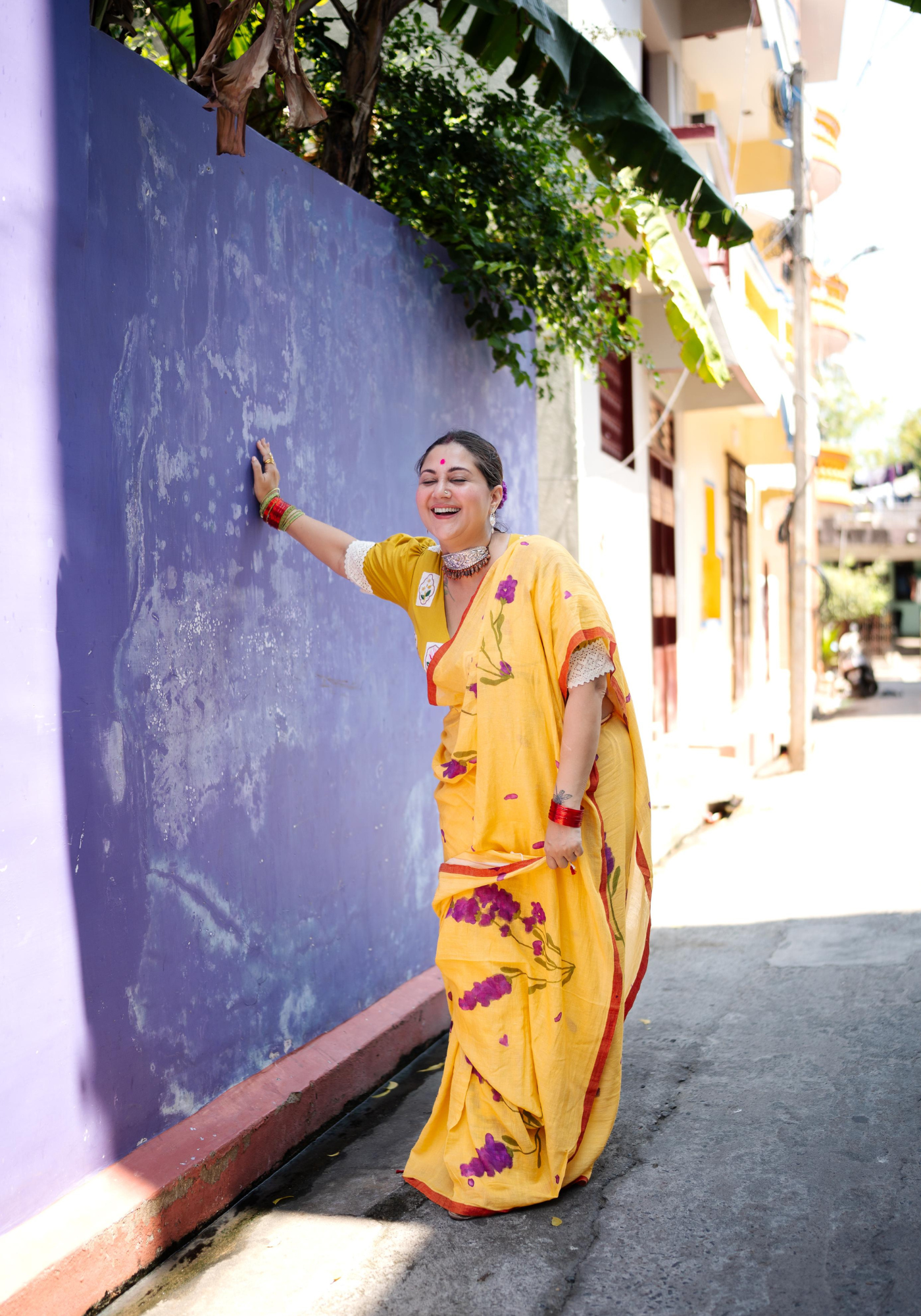 BUTTER AND LAVENDER FLOWER SAREE