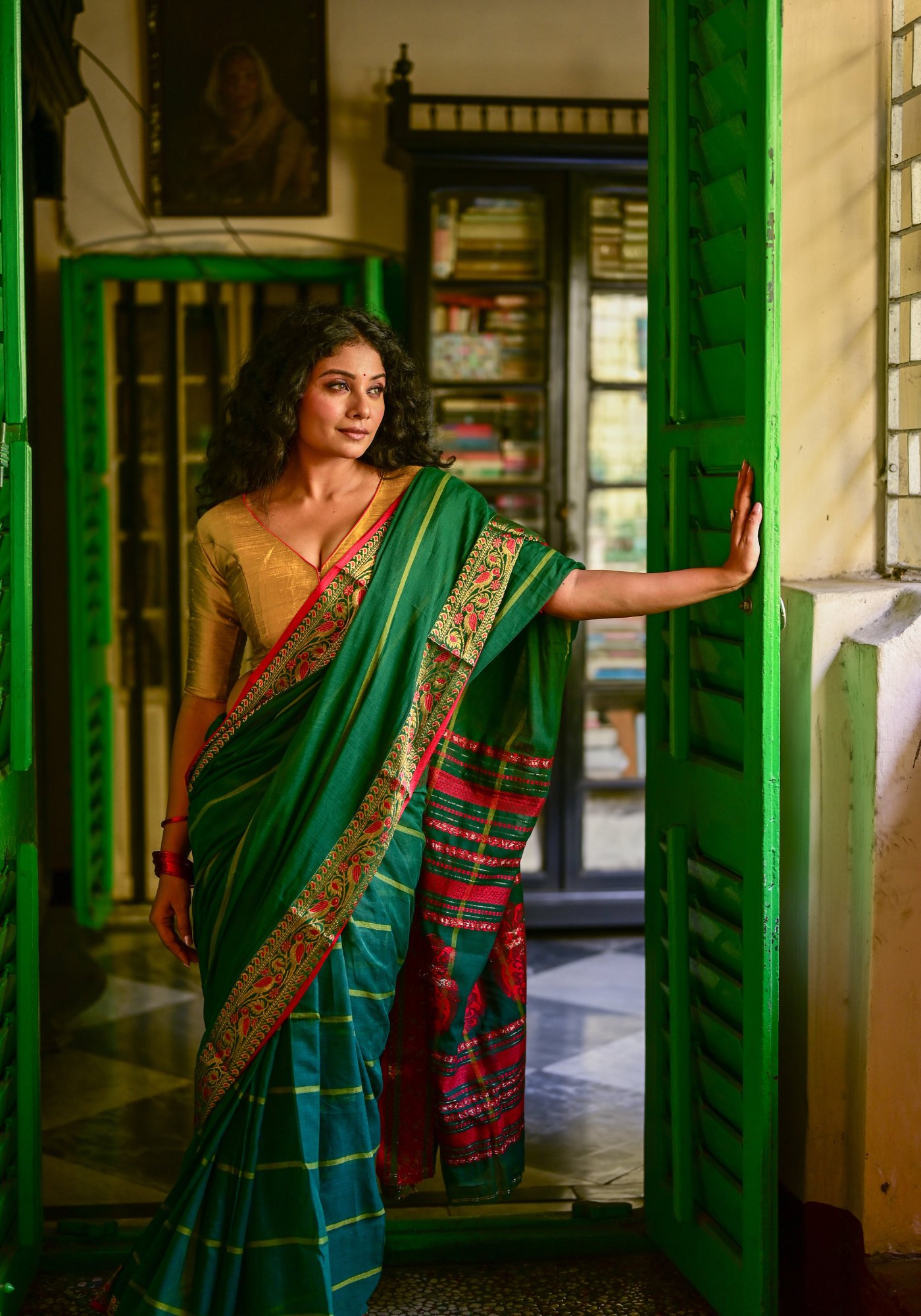 GREEN TIYA PAAR TANT SAREE