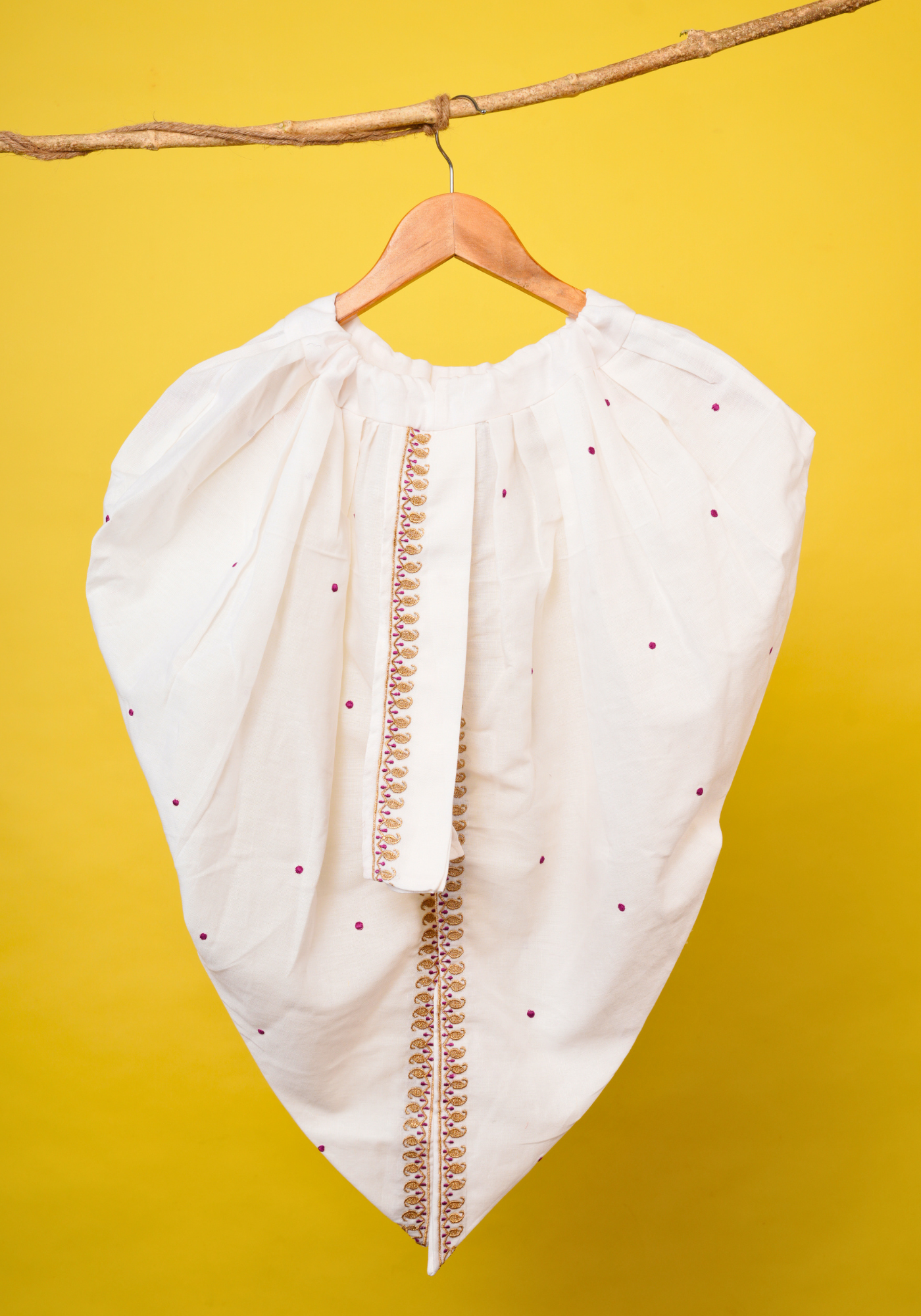 MAGENTA JORA MOYUR KURTA DHUTI SET