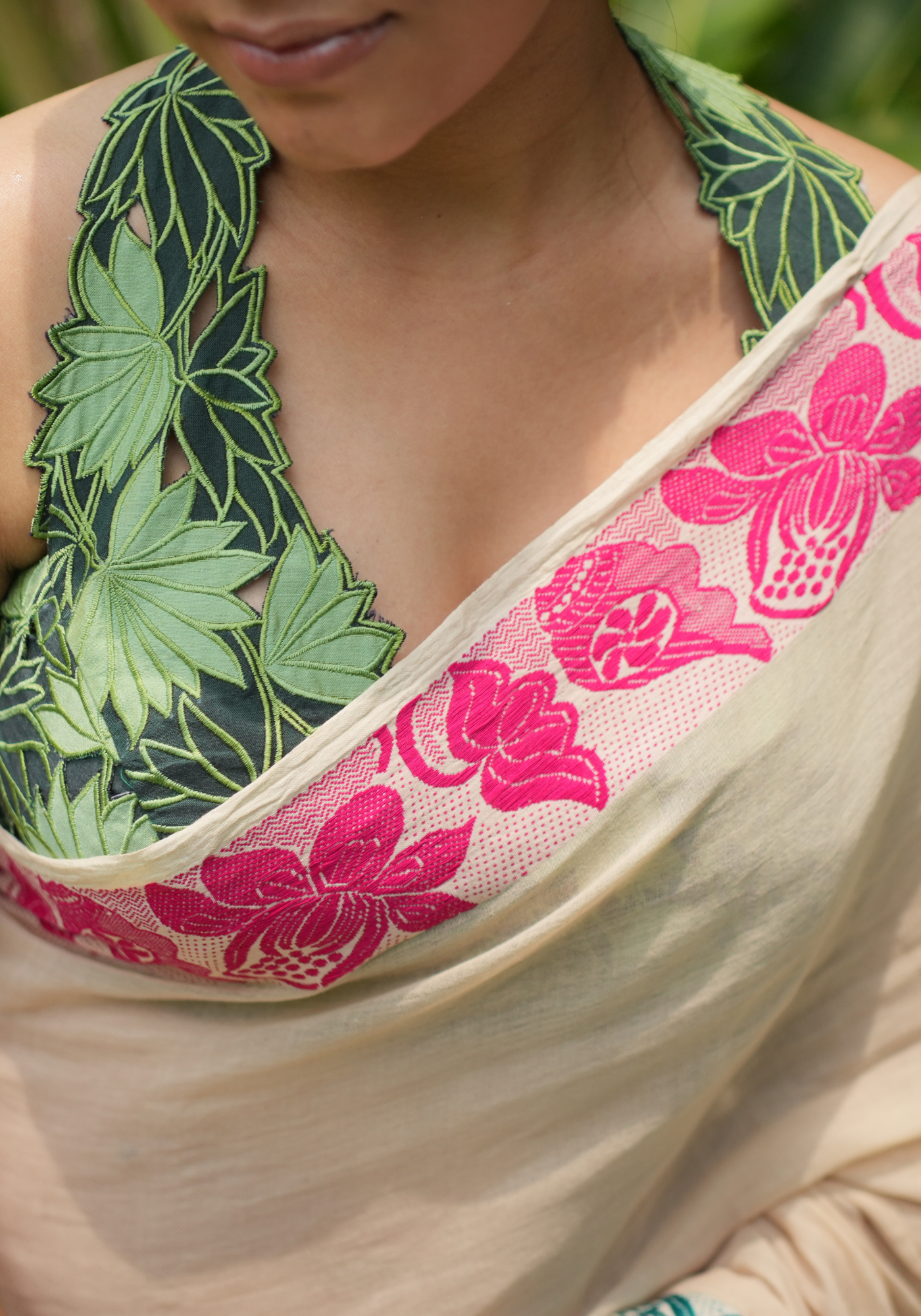 GREEN PADMA BON CUTWORK HALTER BLOUSE