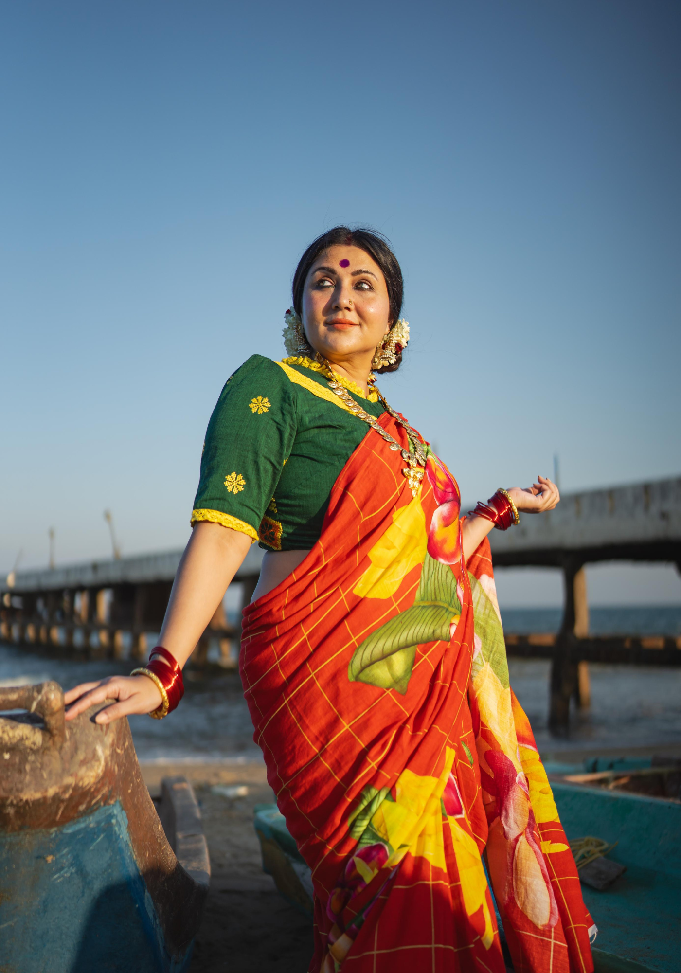 RED FRANGIPANI SAREE