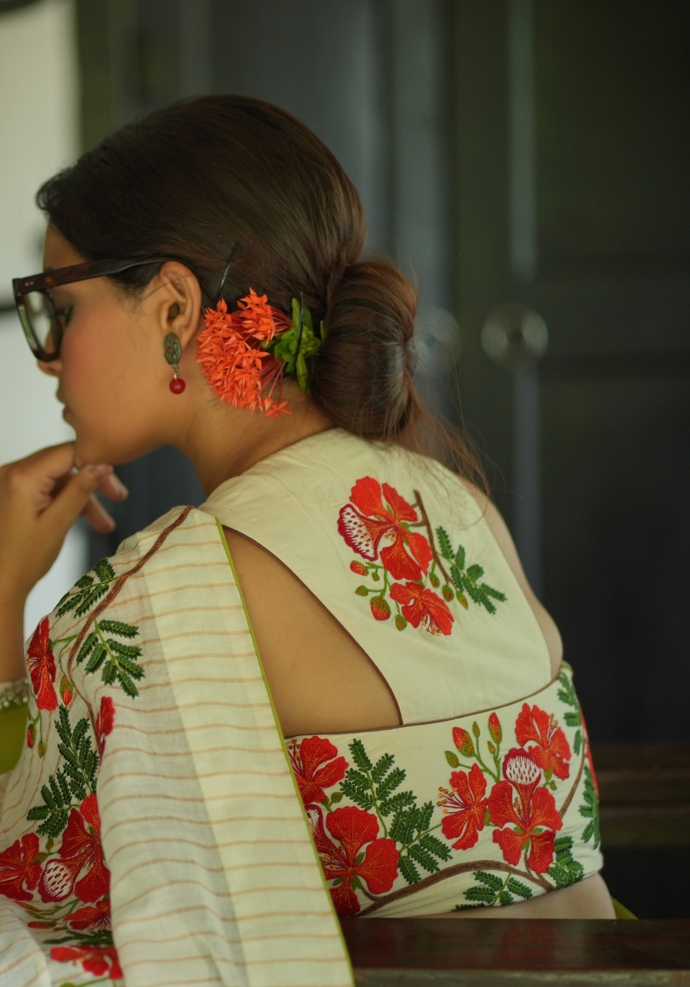 KRISHNACHURA CREAM RACERBACK BLOUSE