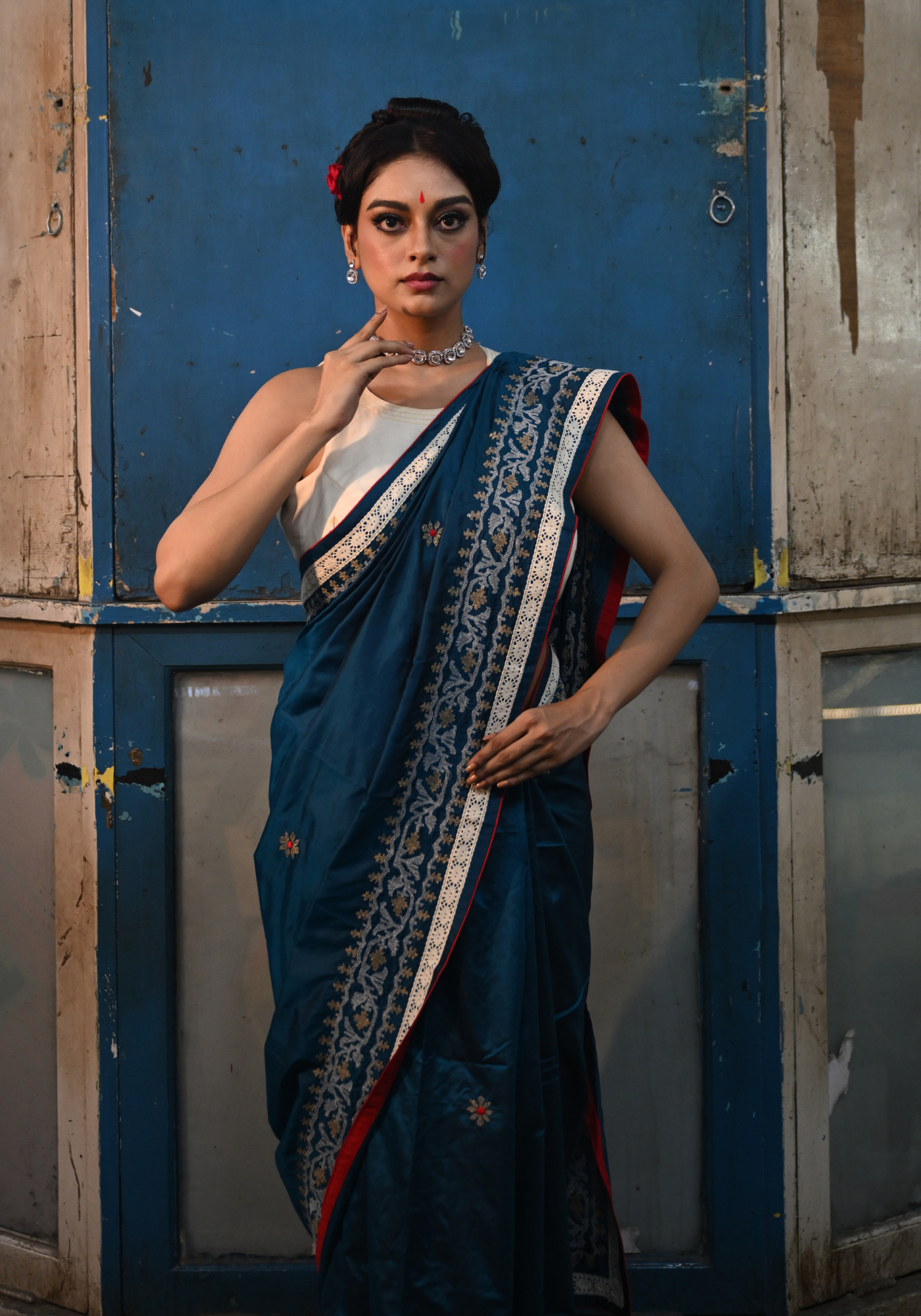 NEEL KORAT PHOOL SILK SAREE