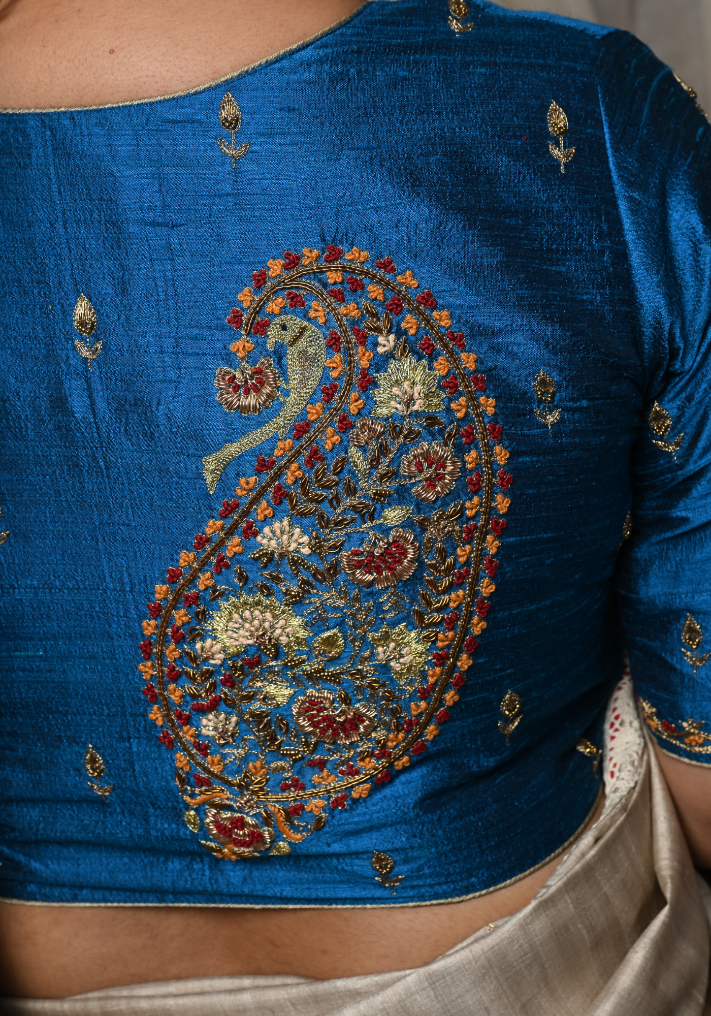 TURQUISE BIG BALUCHARI KOLKA BLOUSE