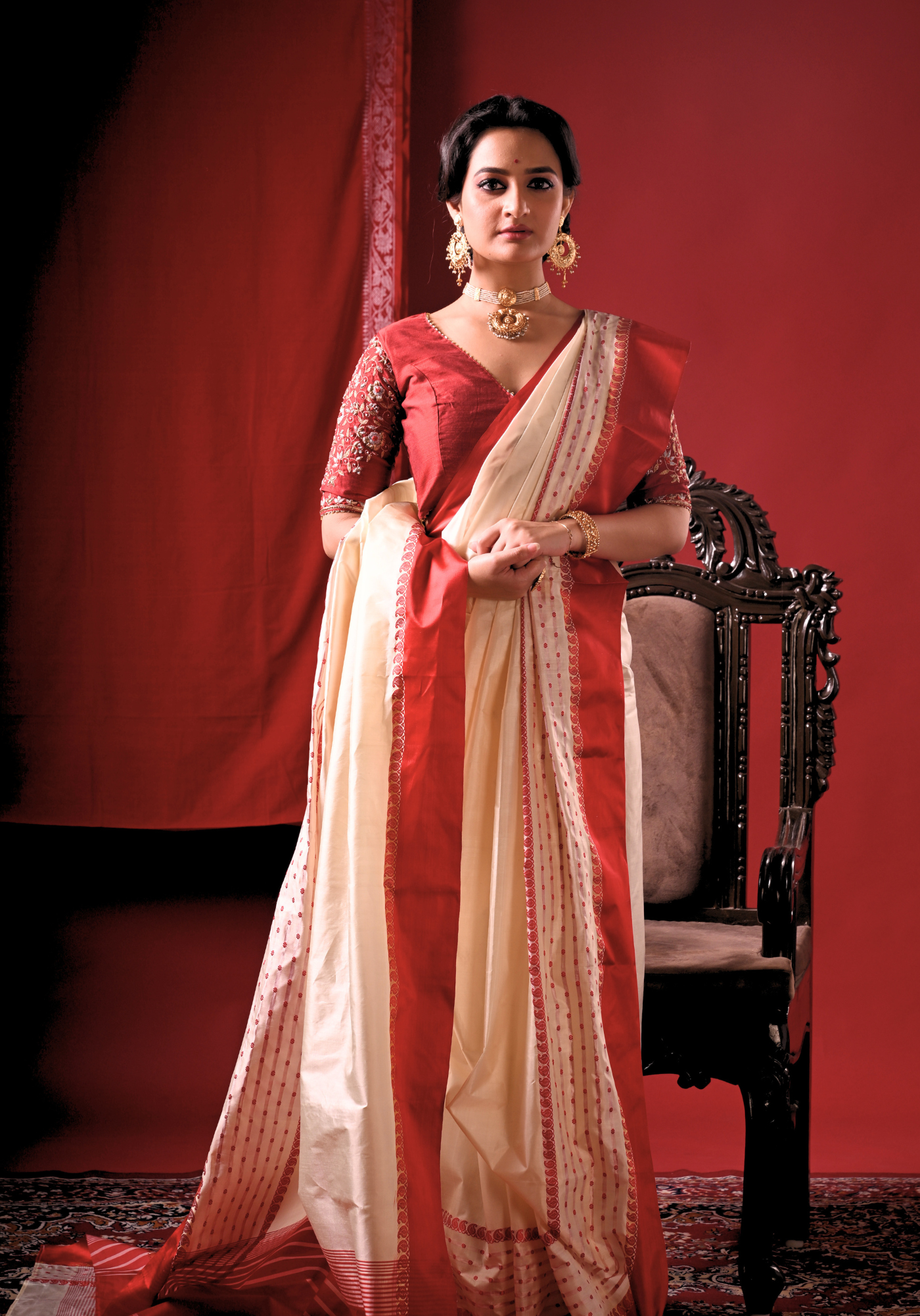 ROKTO SHUBHRA GOROD SILK SAREE