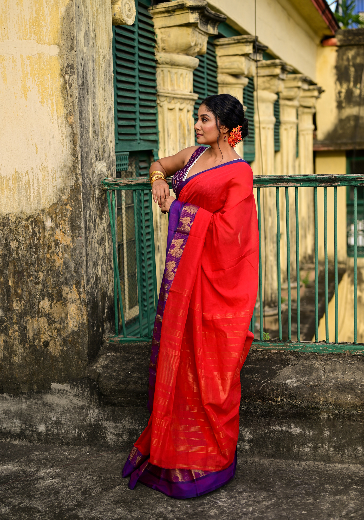 LION PAAR RED TANT SAREE