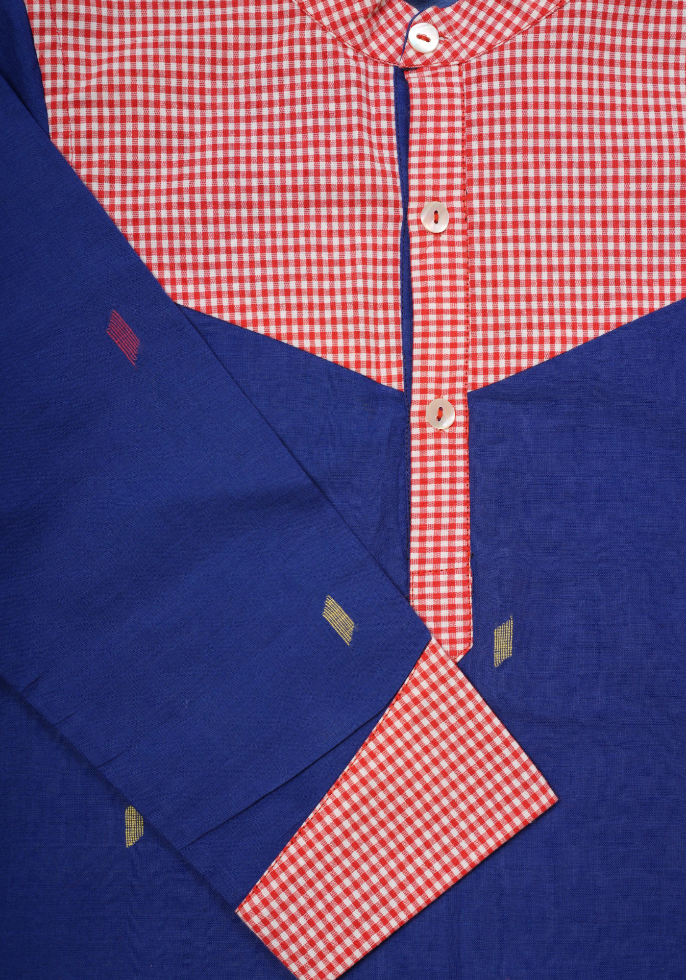 BLUE CHECK MATE JAMDANI KURTA