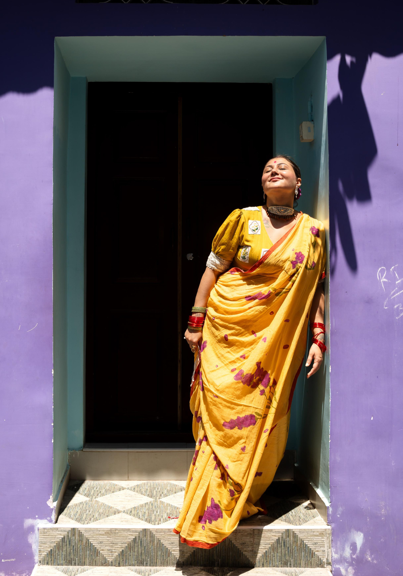 BUTTER AND LAVENDER FLOWER SAREE