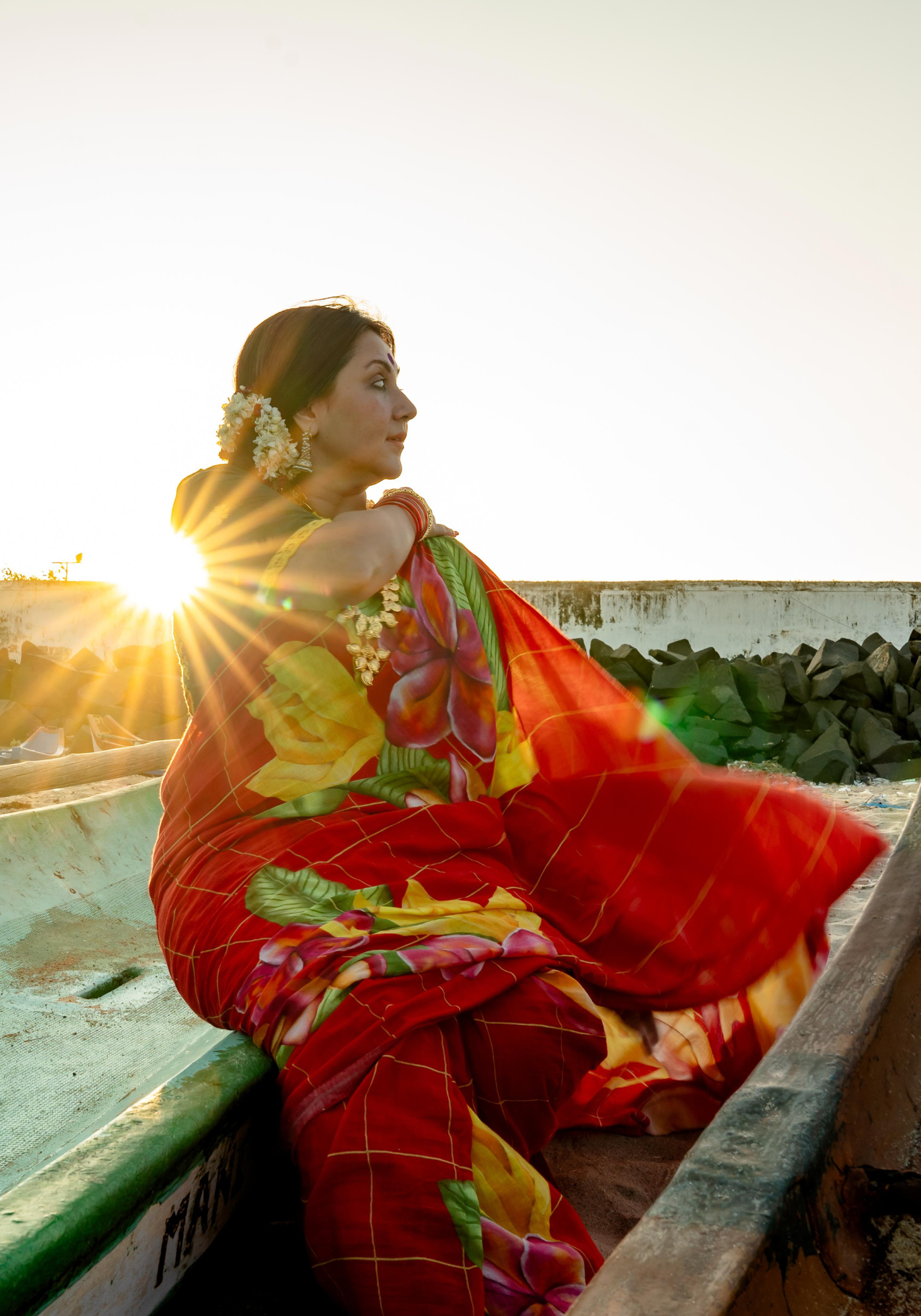 RED FRANGIPANI SAREE