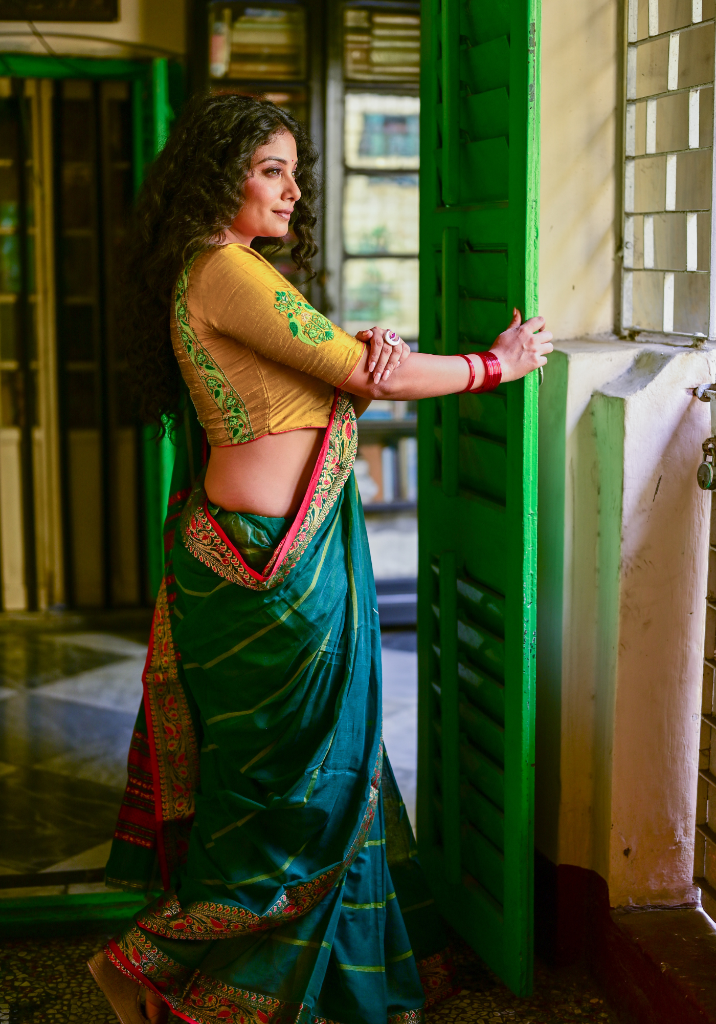 GREEN TIYA PAAR TANT SAREE