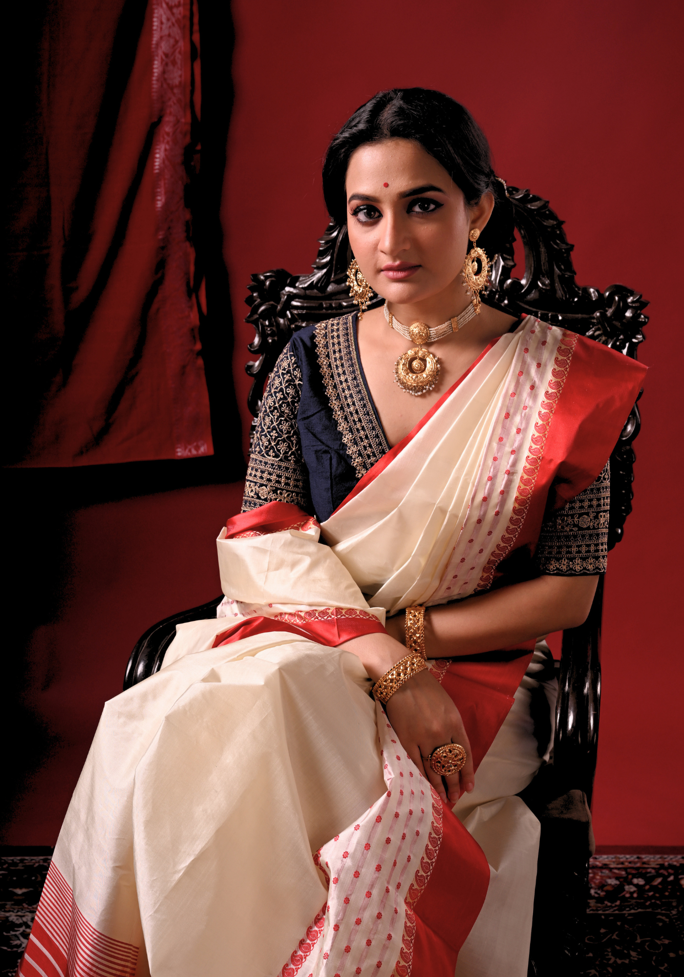ROKTO SHUBHRA GOROD SILK SAREE