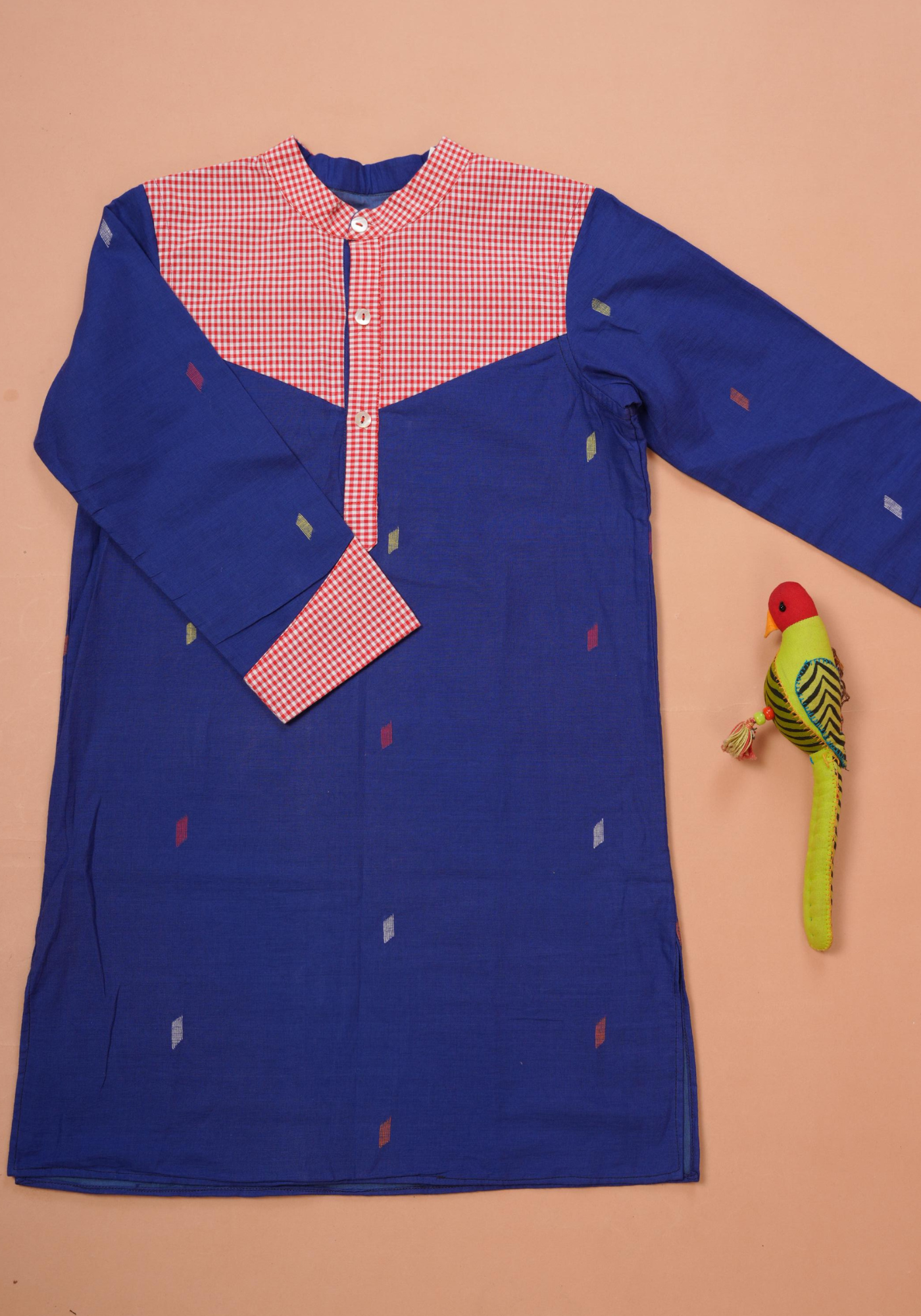BLUE CHECK MATE JAMDANI KURTA