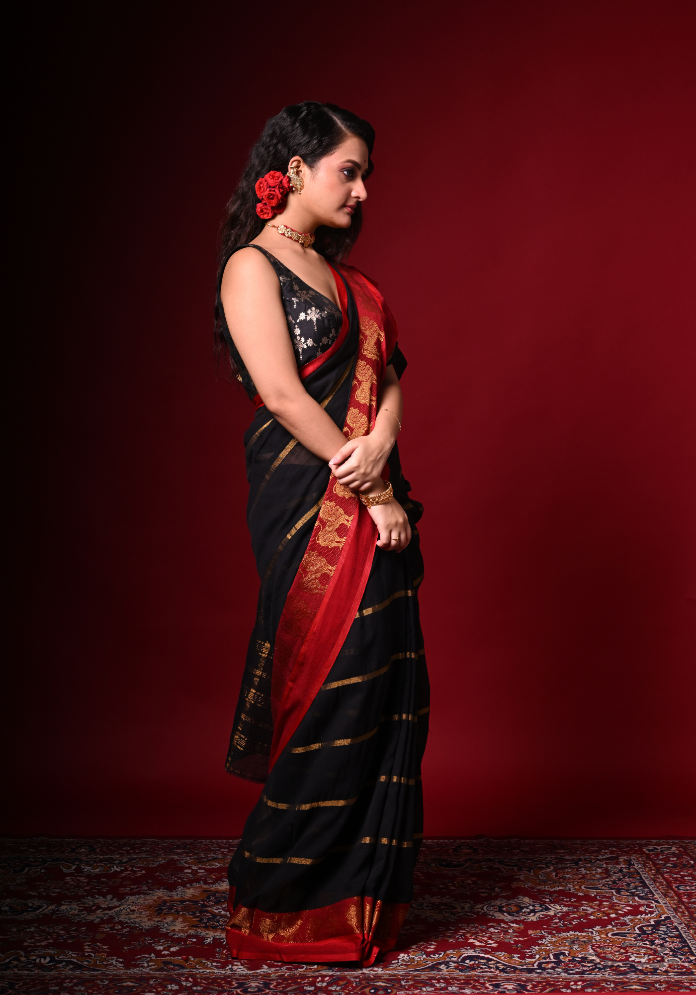 LION PAAR BLACK TANT SAREE