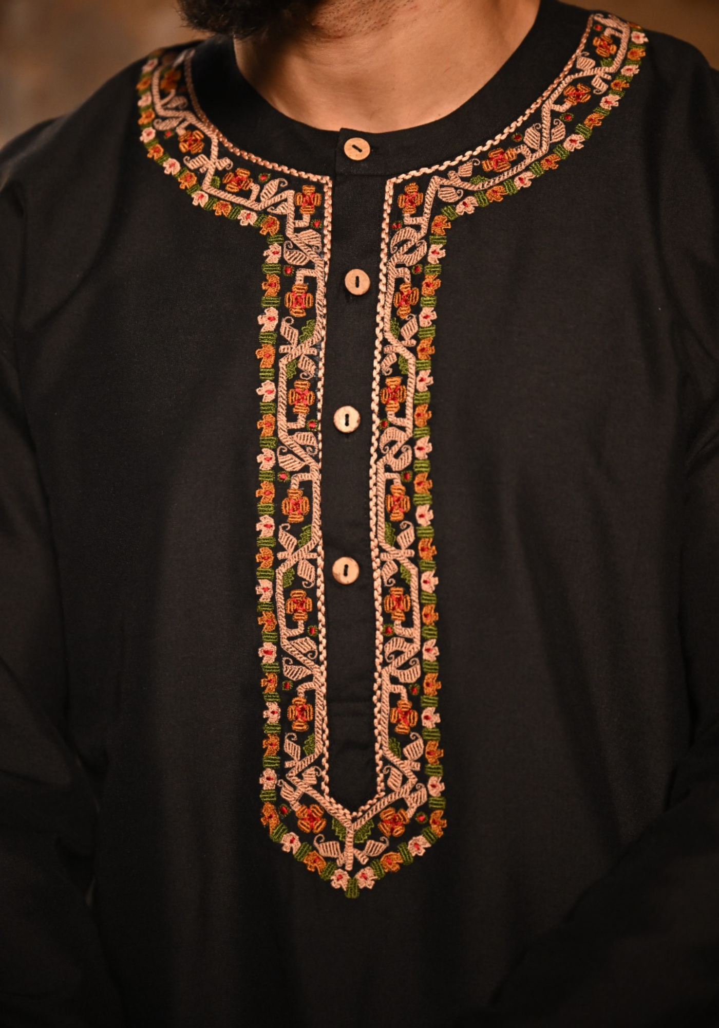 SHANAI JAMDANI PAISLEY BLACK KURTA