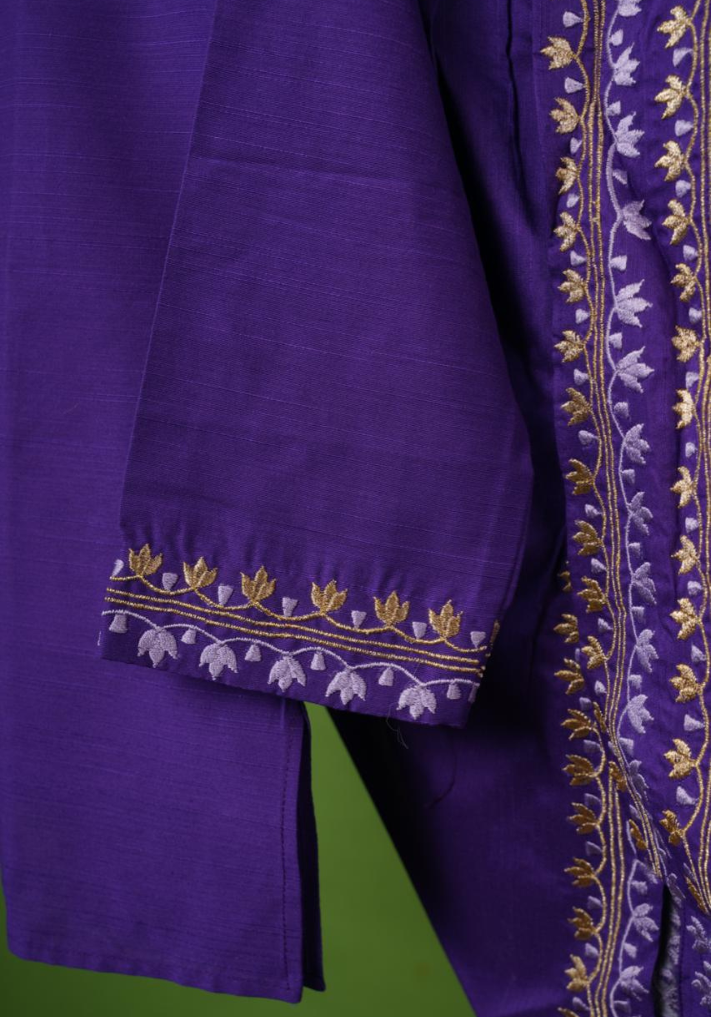 PURPLE NOTUN JAMDANI KAJ KURTA DHUTI SET