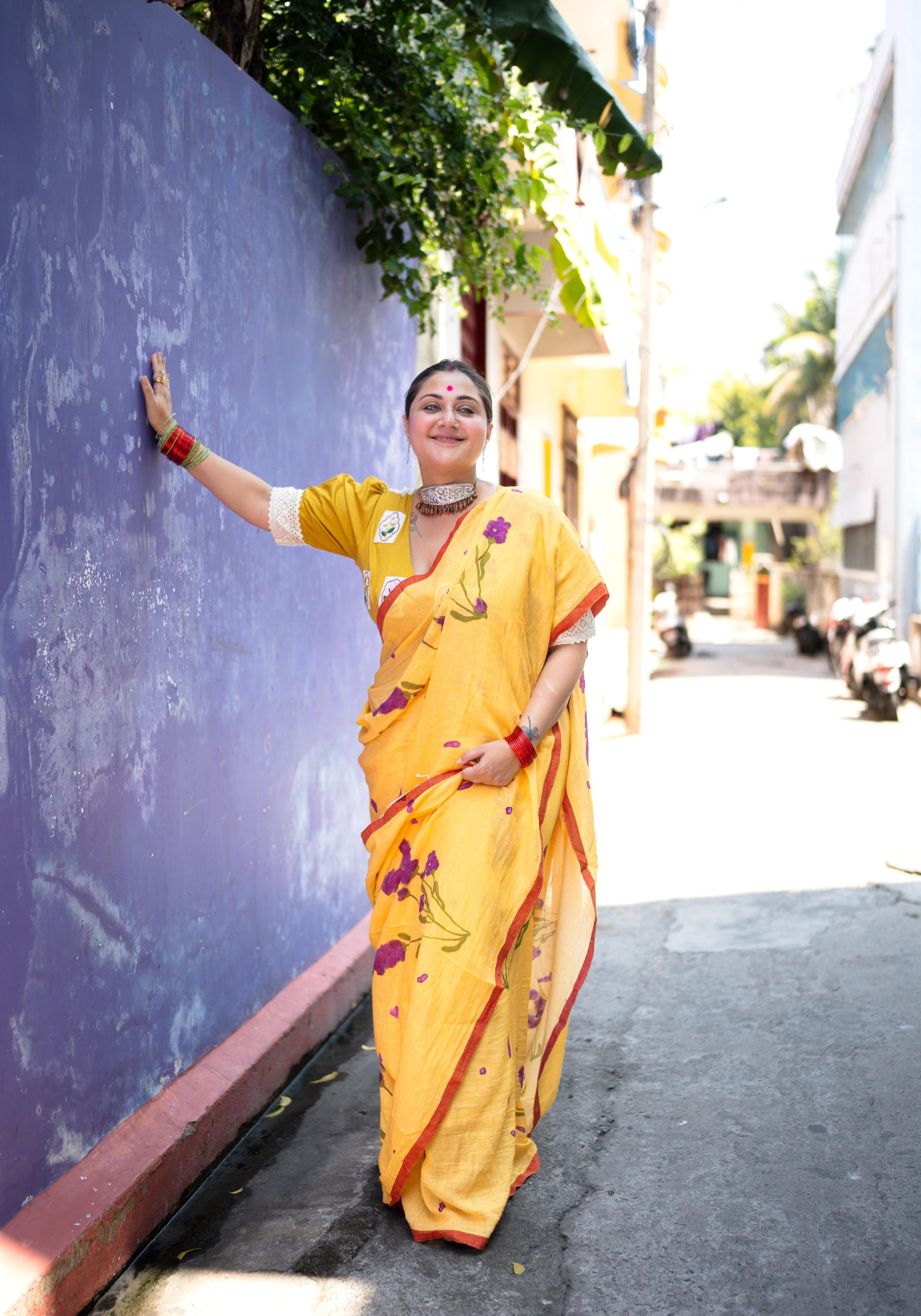 BUTTER AND LAVENDER FLOWER SAREE
