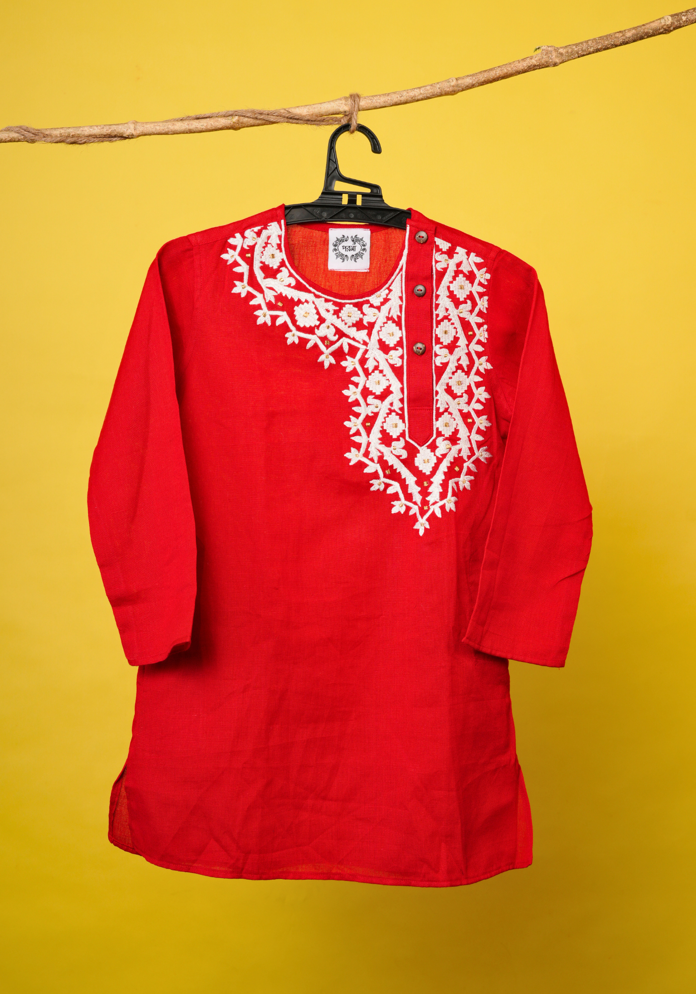 NEW JAMDANI KAJ RED & WHITE KURTA DHUTI SET