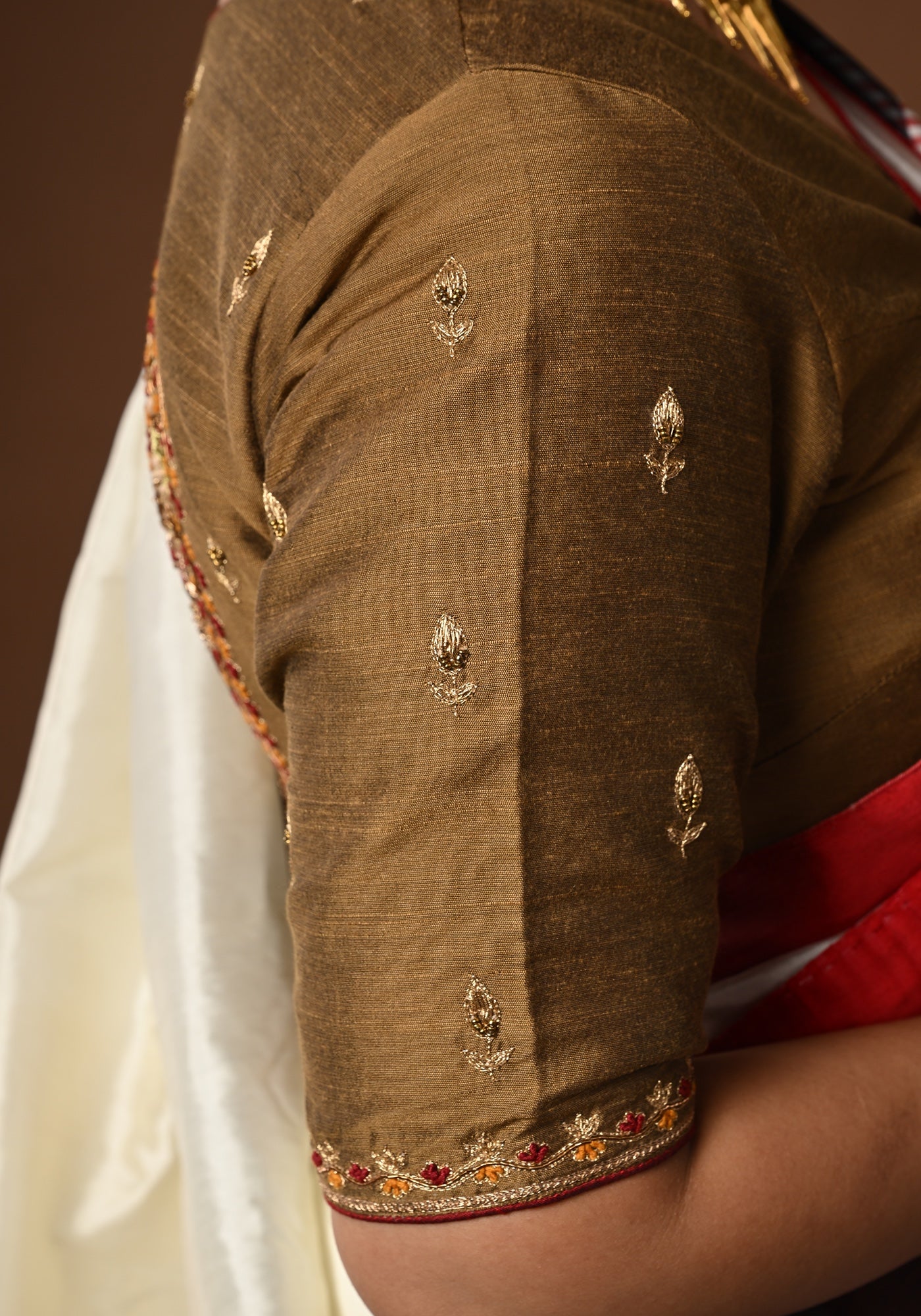 MATTE GOLD BIG BALUCHARI KOLKA BLOUSE