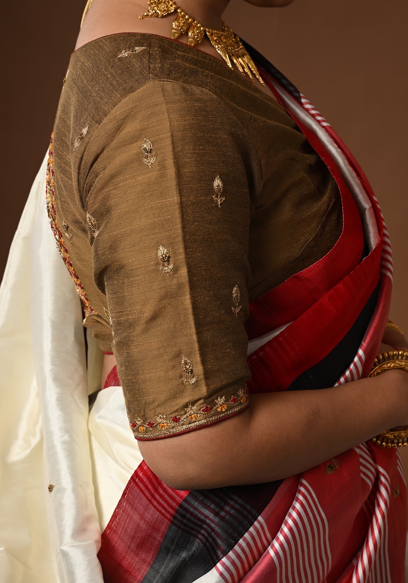 MATTE GOLD BIG BALUCHARI KOLKA BLOUSE