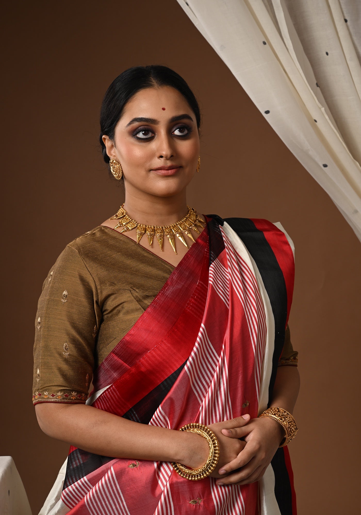 MATTE GOLD BIG BALUCHARI KOLKA BLOUSE