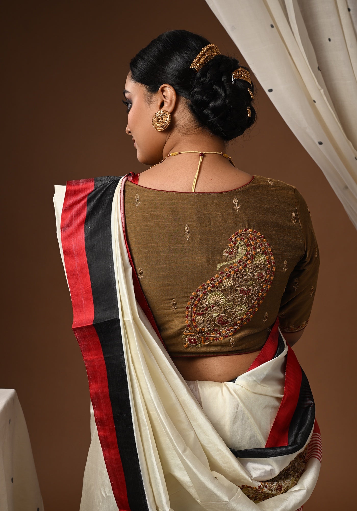 MATTE GOLD BIG BALUCHARI KOLKA BLOUSE