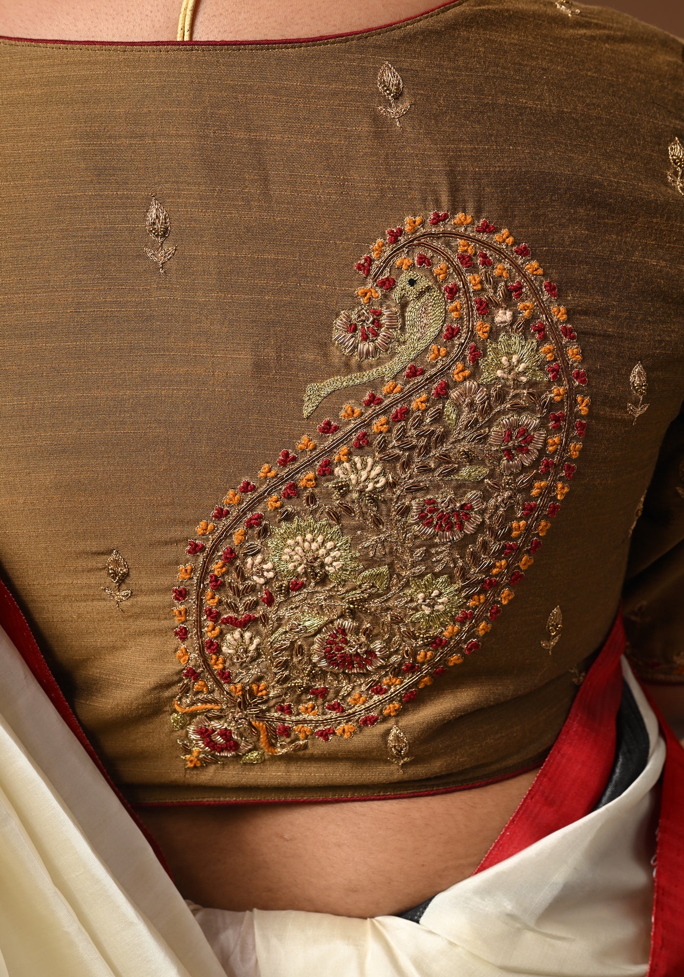 MATTE GOLD BIG BALUCHARI KOLKA BLOUSE