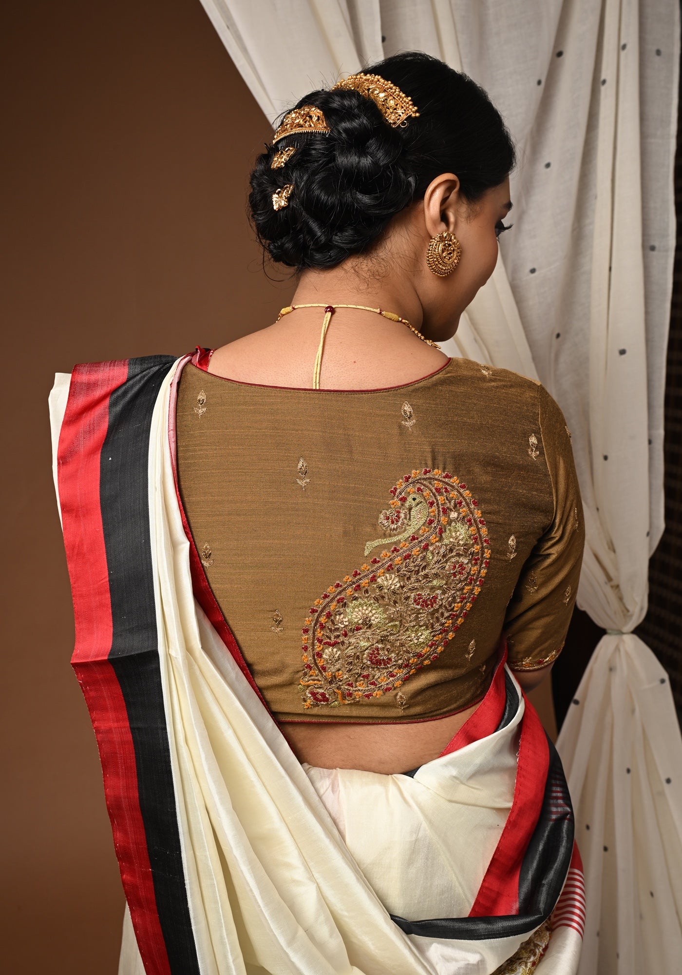 MATTE GOLD BIG BALUCHARI KOLKA BLOUSE