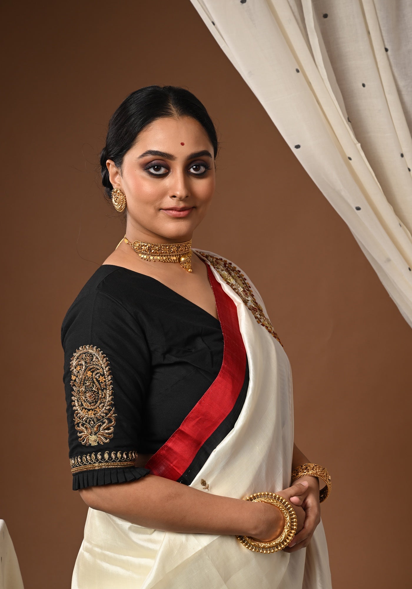 BLACK BALUCHARI DOUBLE KOLKA BLOUSE