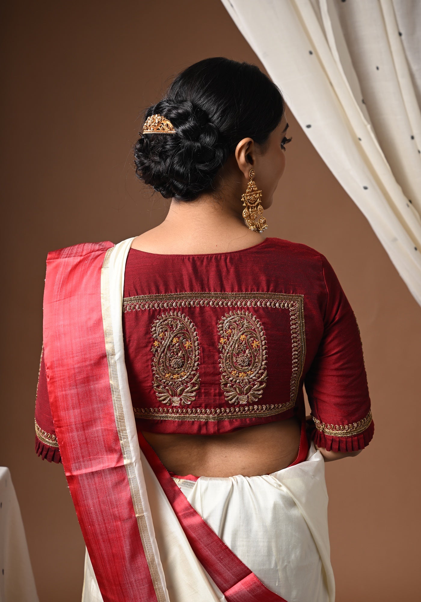 MAROON BALUCHARI DOUBLE KOLKA BLOUSE