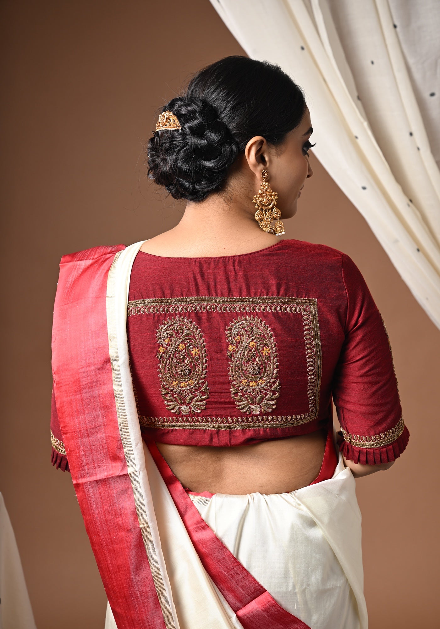 MAROON BALUCHARI DOUBLE KOLKA BLOUSE