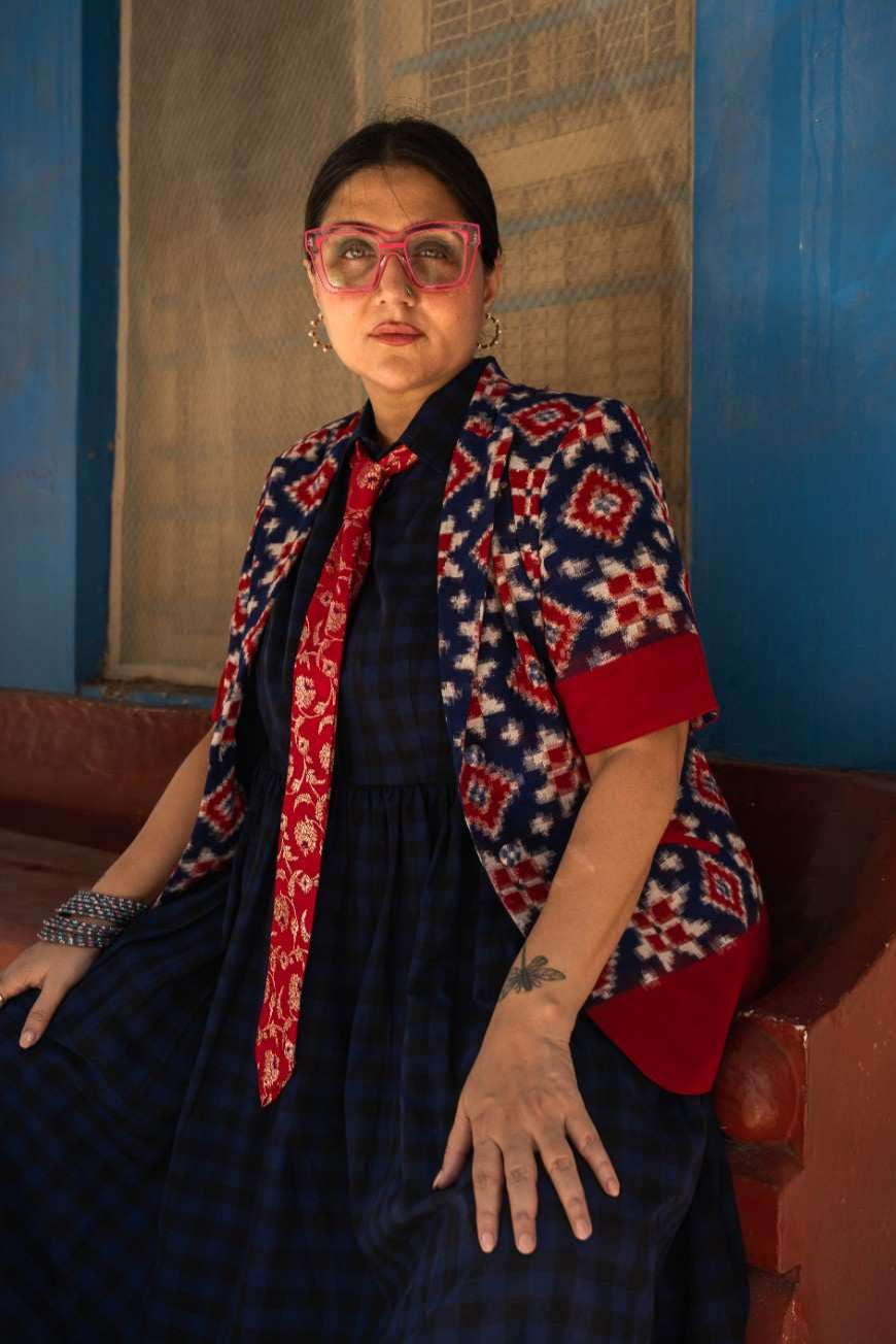 BLUE RED IKKAT SHORT JACKET