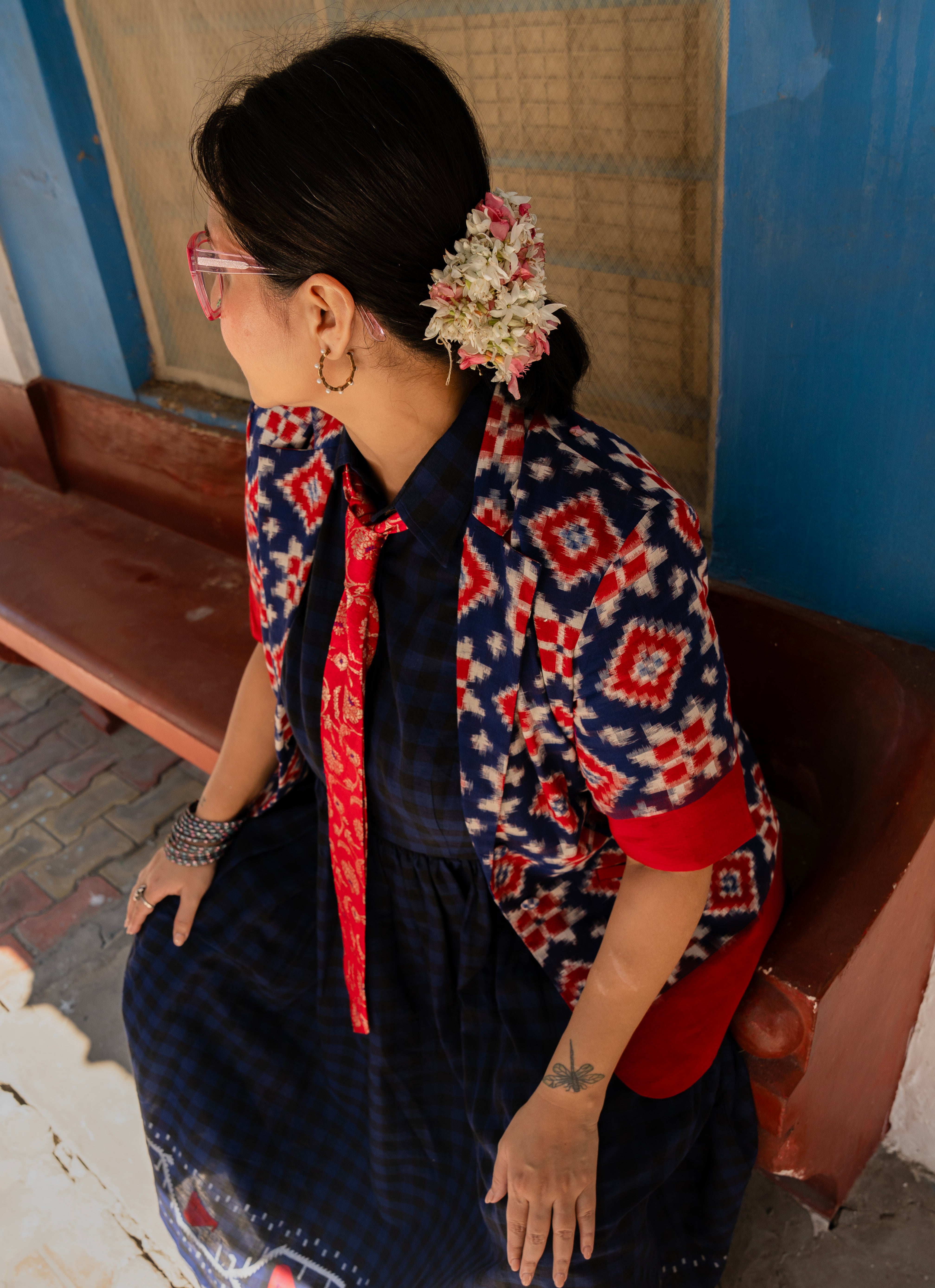 BLUE RED IKKAT SHORT JACKET