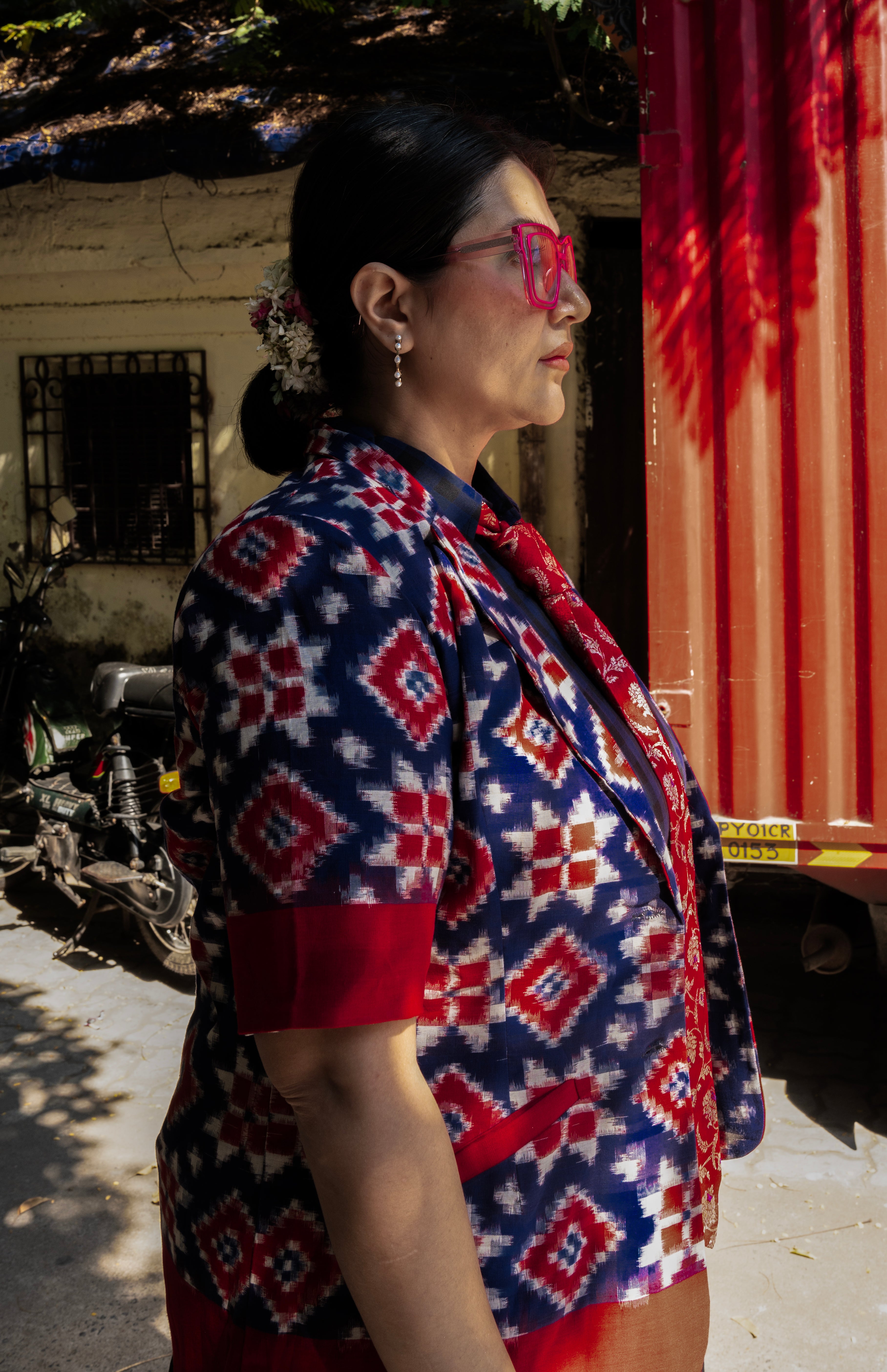 BLUE RED IKKAT SHORT JACKET