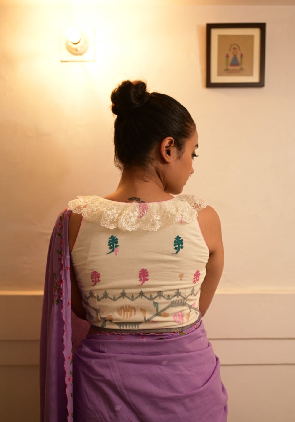 Babyhug Woven Half Sleeves Blouse & Solid Color Bengali Saree - White
