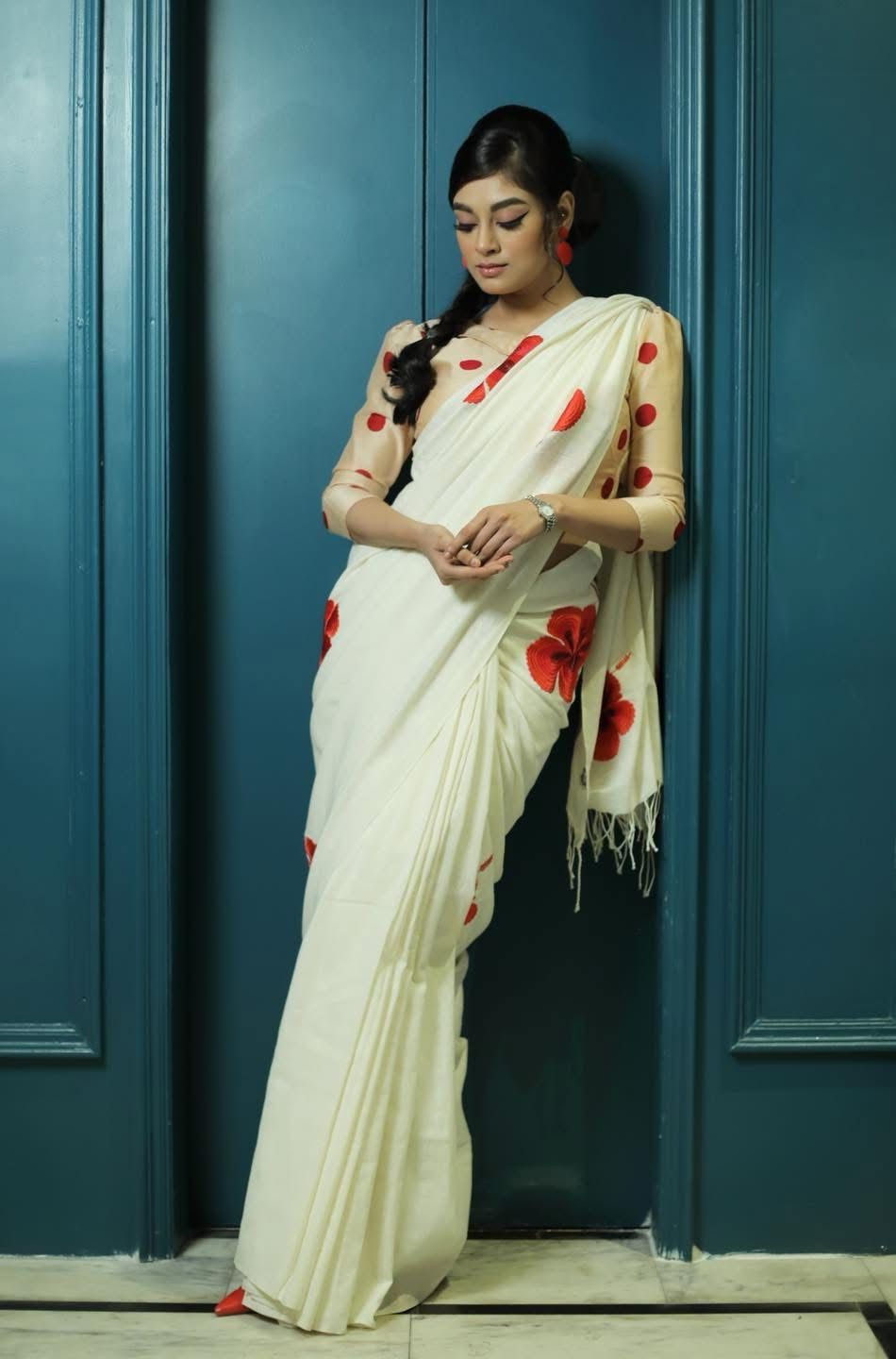 WHITE JABA SAREE