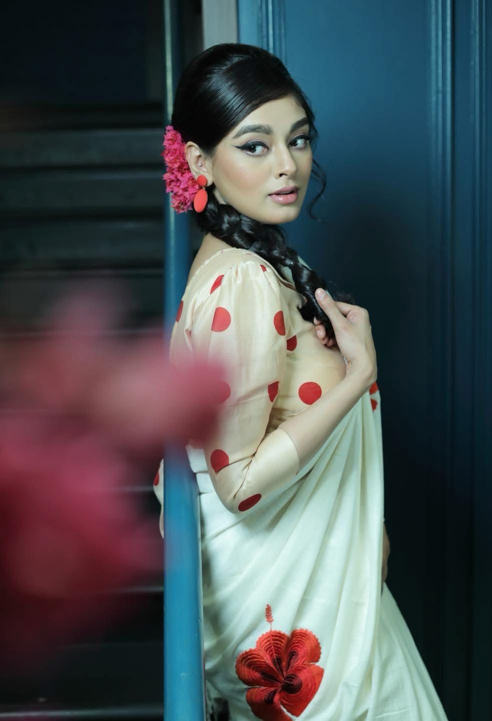 WHITE JABA SAREE