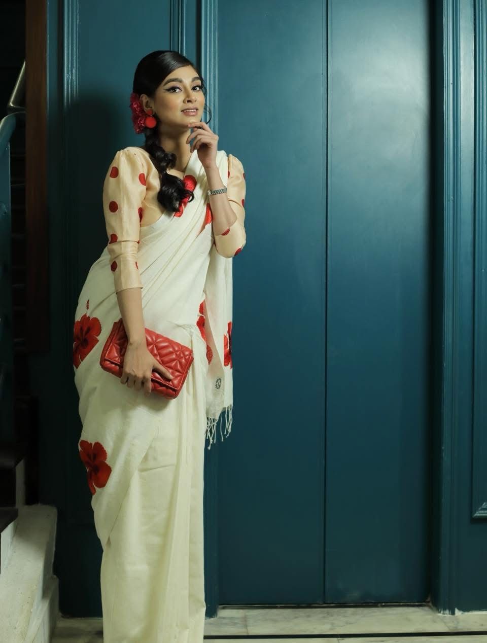 WHITE JABA SAREE