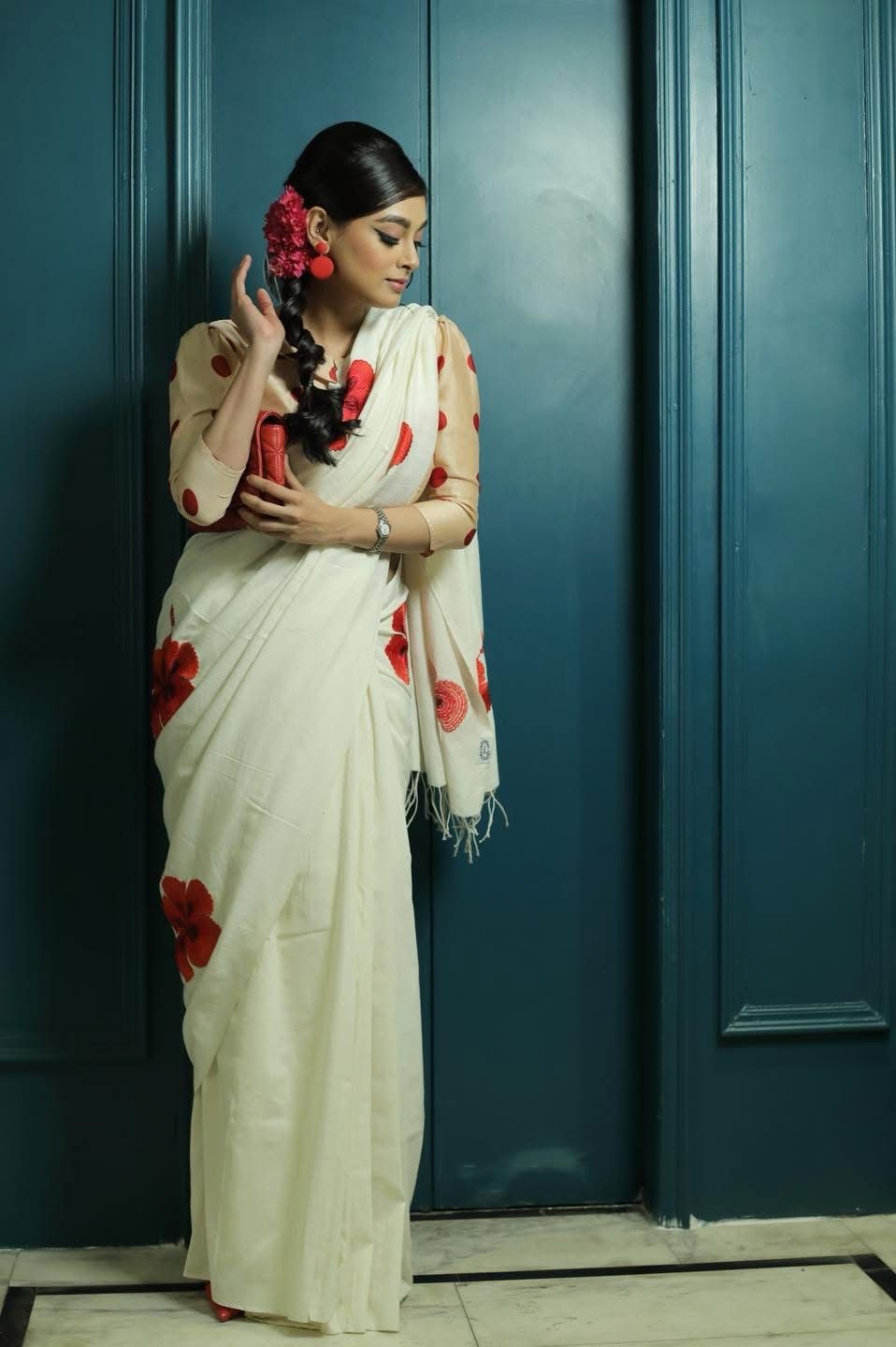 WHITE JABA SAREE