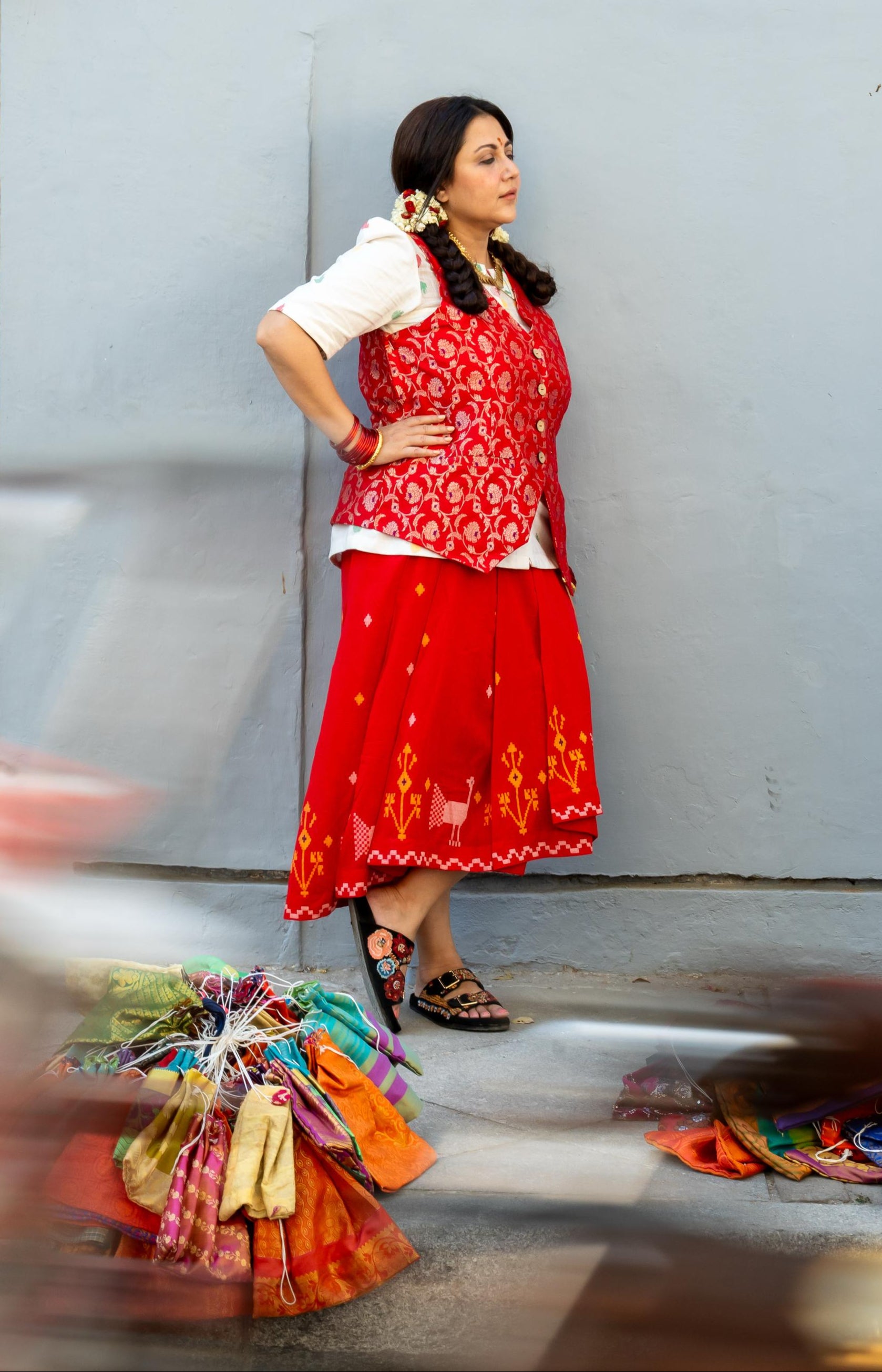 RED BROCADE WAISTCOAT