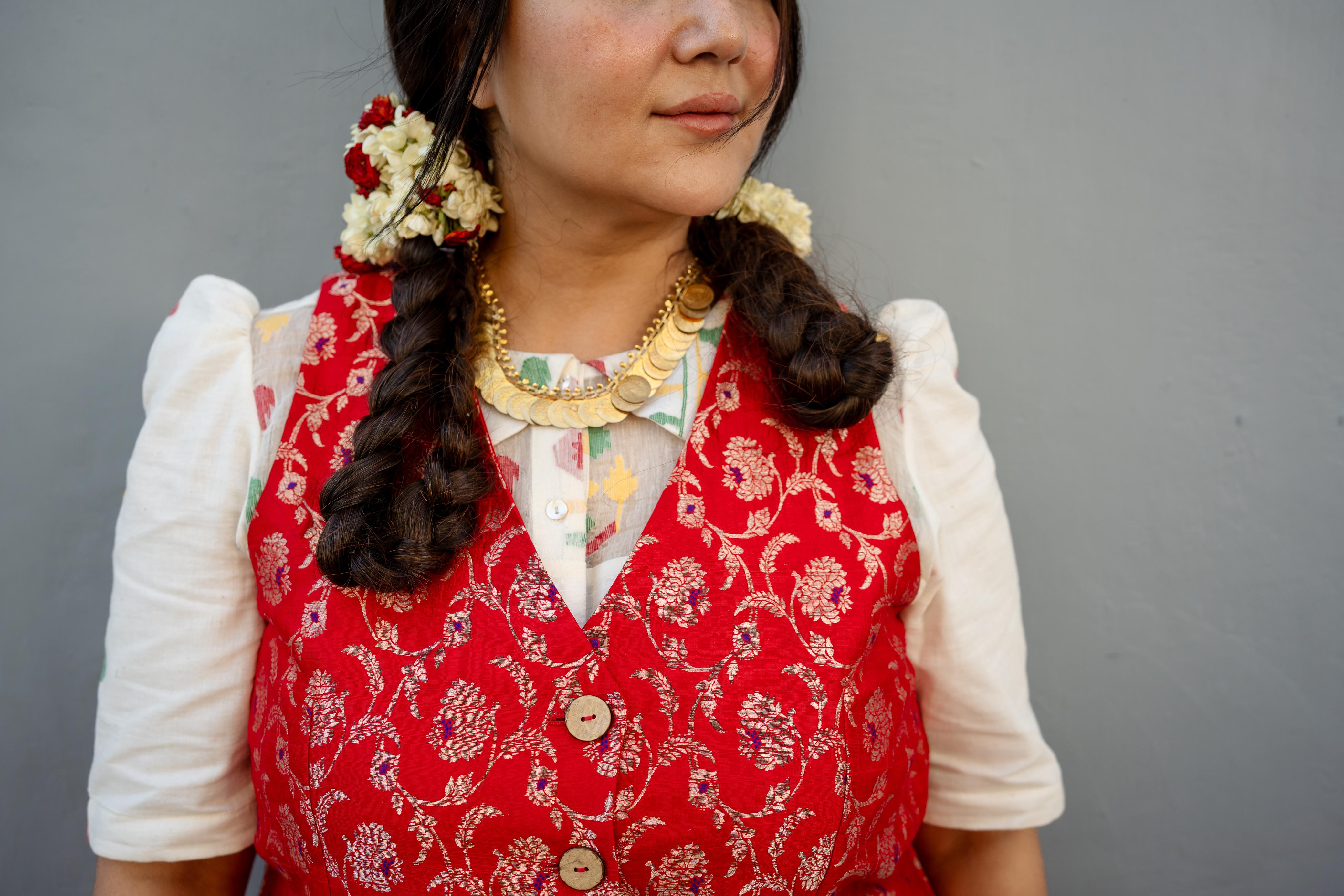 RED BROCADE WAISTCOAT