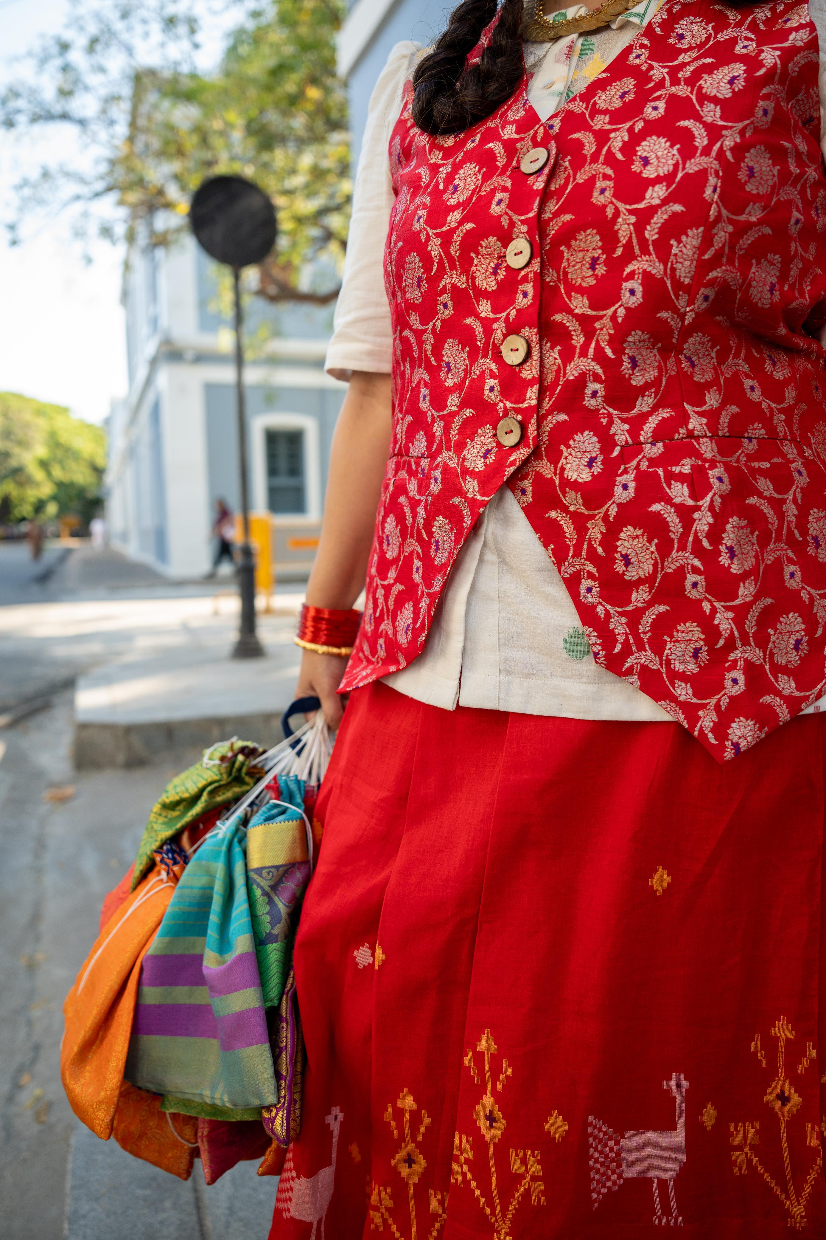 RED BROCADE WAISTCOAT