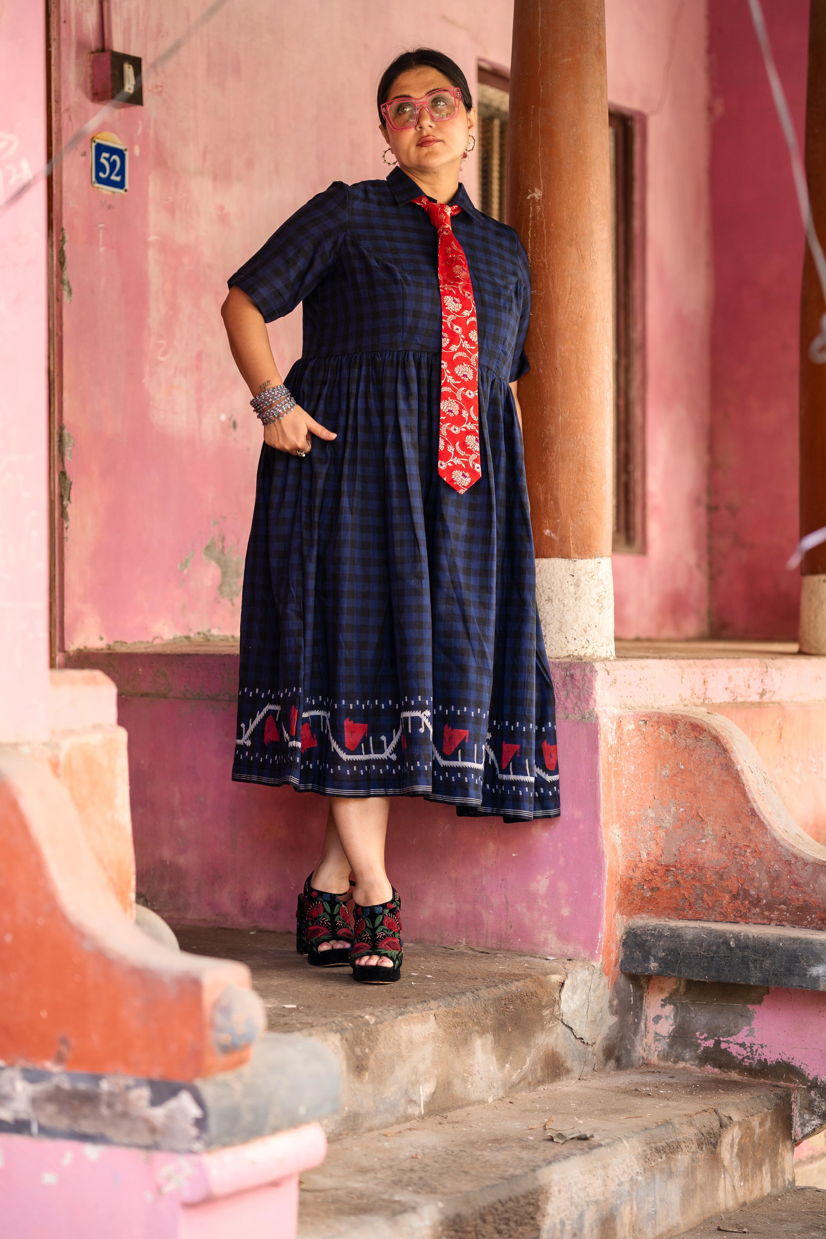 NIGHT BY THE SEA COLLARED JAMDANI DRESS