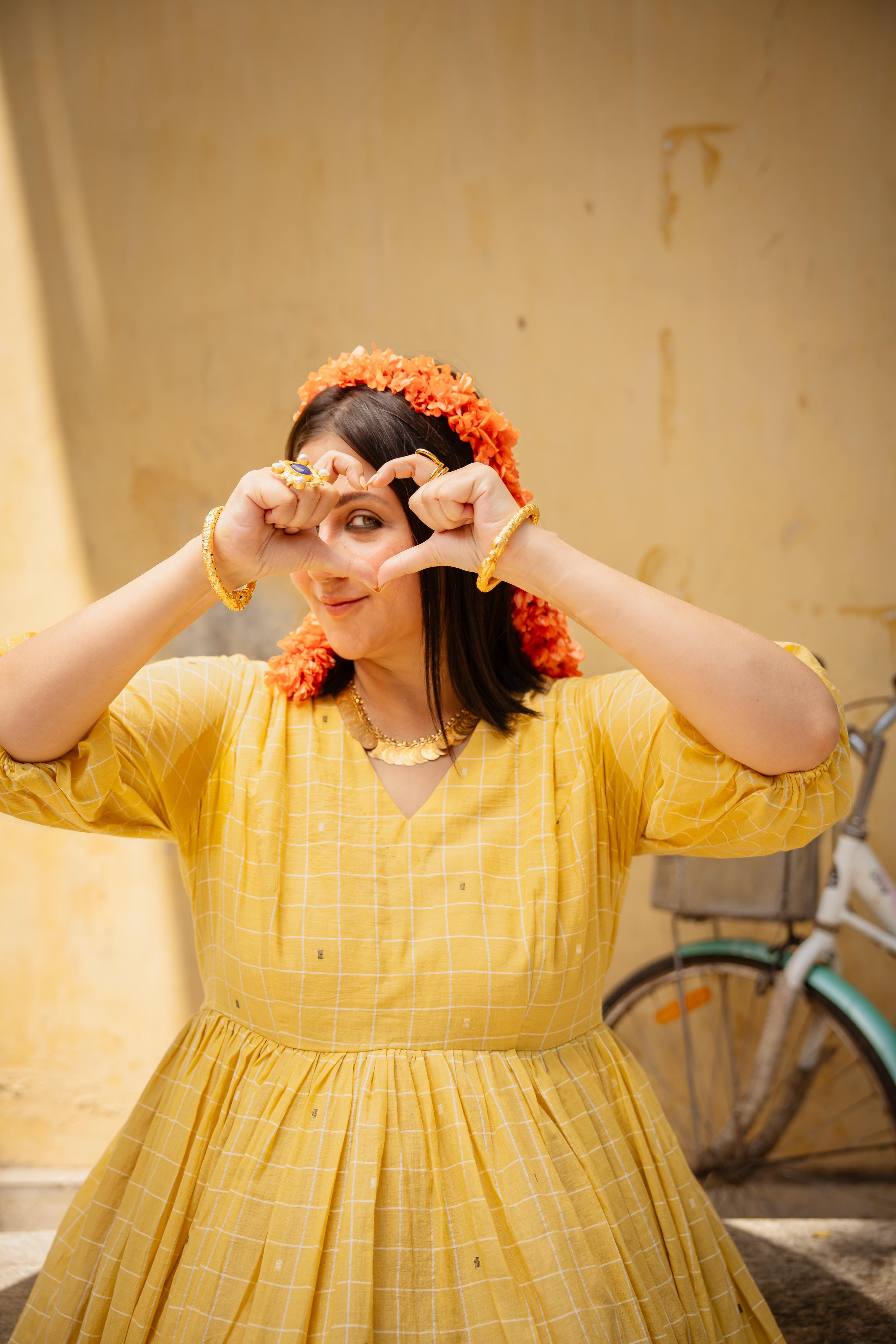 BUTTER DOSA JAMDANI GATHERED DRESS