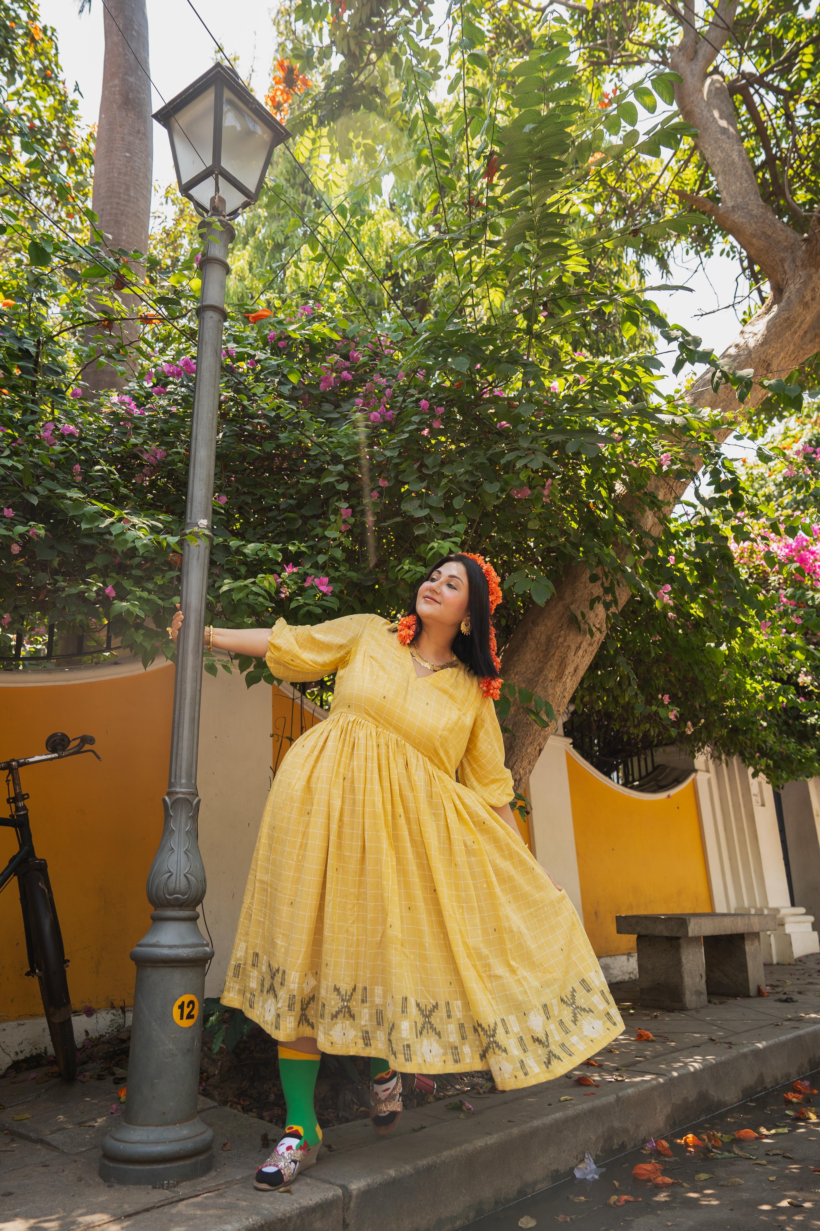 BUTTER DOSA JAMDANI GATHERED DRESS