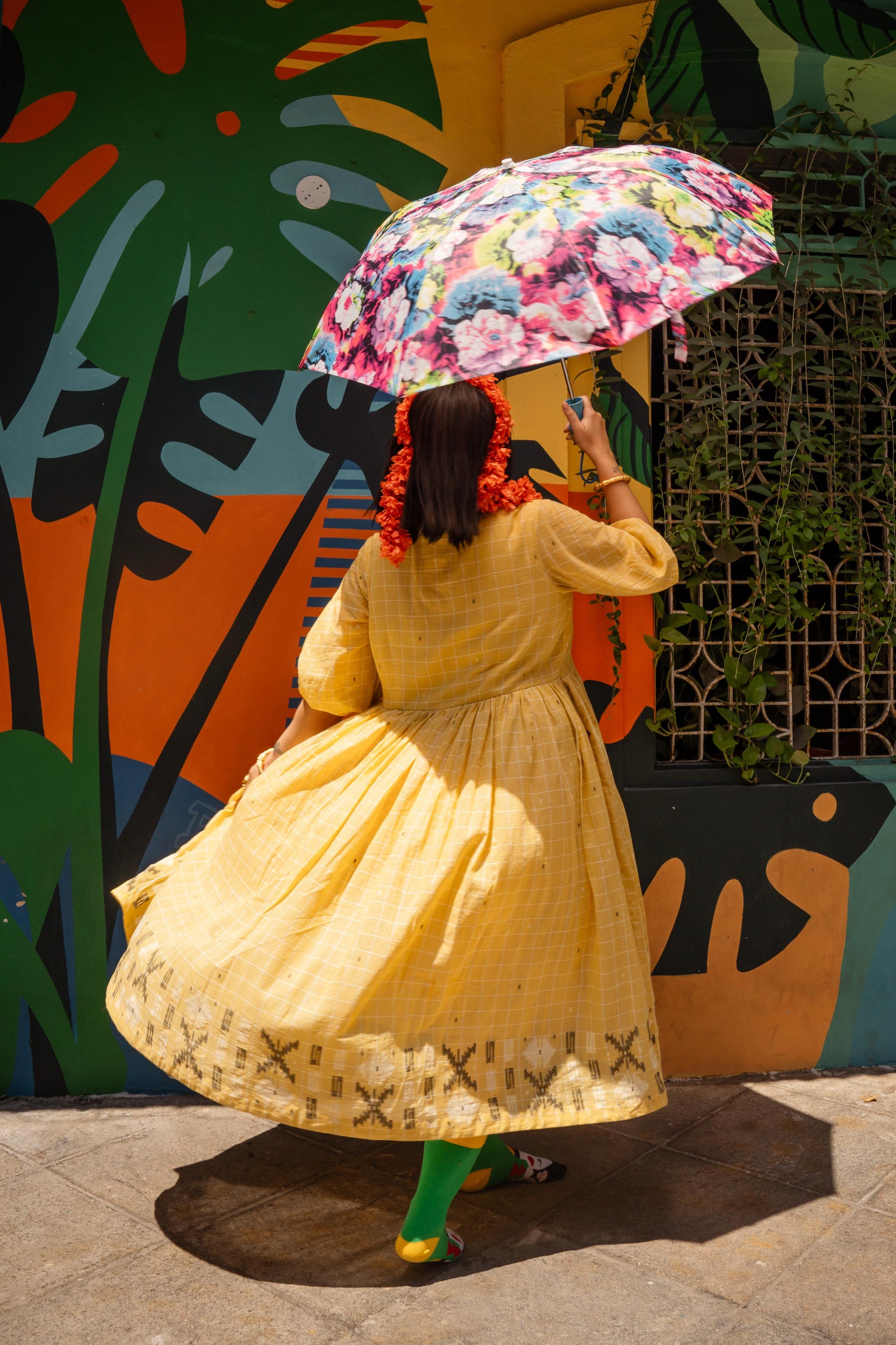 BUTTER DOSA JAMDANI GATHERED DRESS